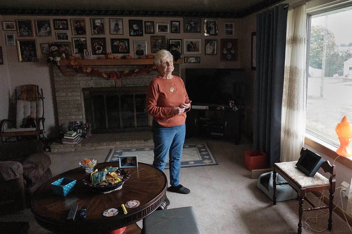 Mary Lou Sovich in the living room of her home in East Palestine, Ohio, on Oct. 12, 2023. While living in a hotel, Sovich longed to return home and cook for friends and family, something she loved to do. But by the time she returned home, she'd grown