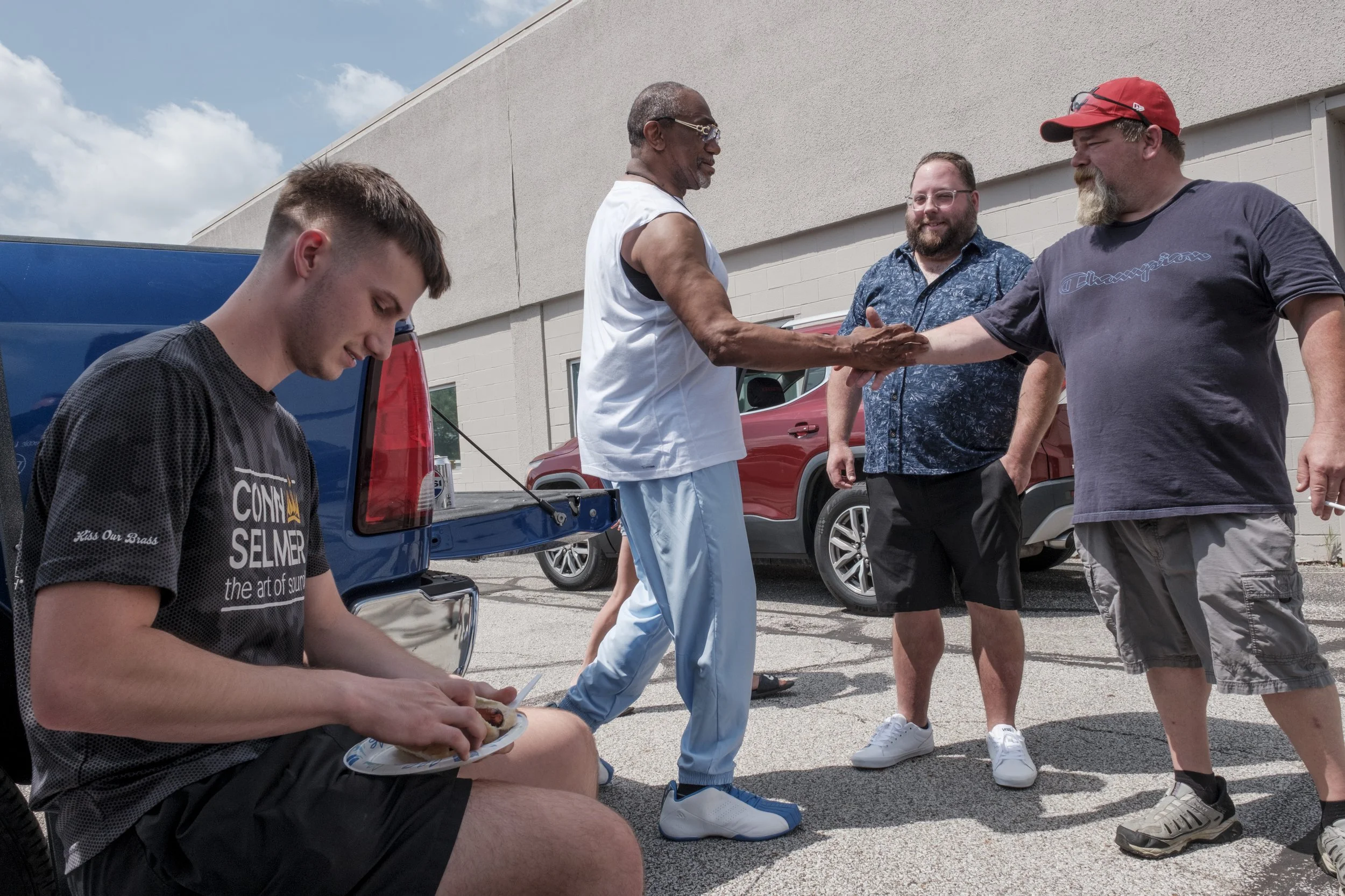 Retired Conn Selmer workers hosted a cookout in an adjacent parking lot so mark the occasion. 