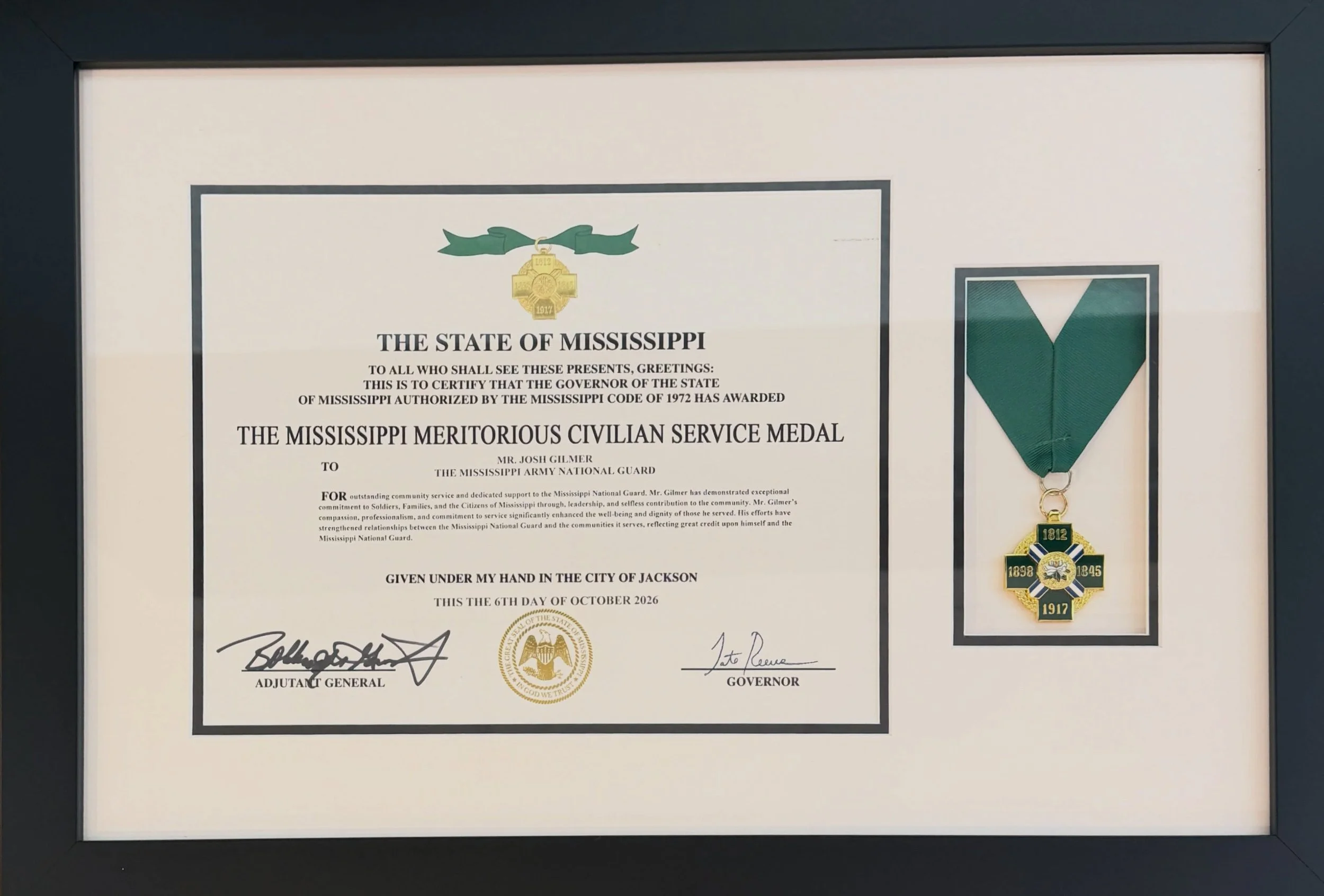 Not every day you get the Army showing up at the shop for something like this.

This week, Josh, was awarded the Mississippi Meritorious Civilian Service Medal for his dedication and service to the Mississippi National Guard and the community.

Josh 