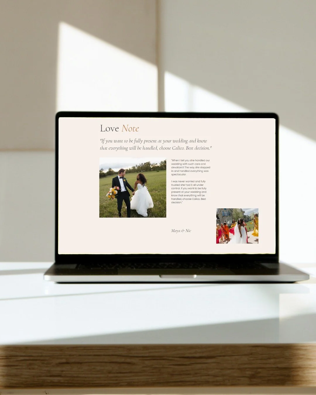 A snapshot of one of my favourite WIX website redesigns with @calico_weddings 

When it came to showcasing reviews, rather than a wall of text, we added a 'Love Note' to every page along with images in an editorial style. 

Looking to update your WIX
