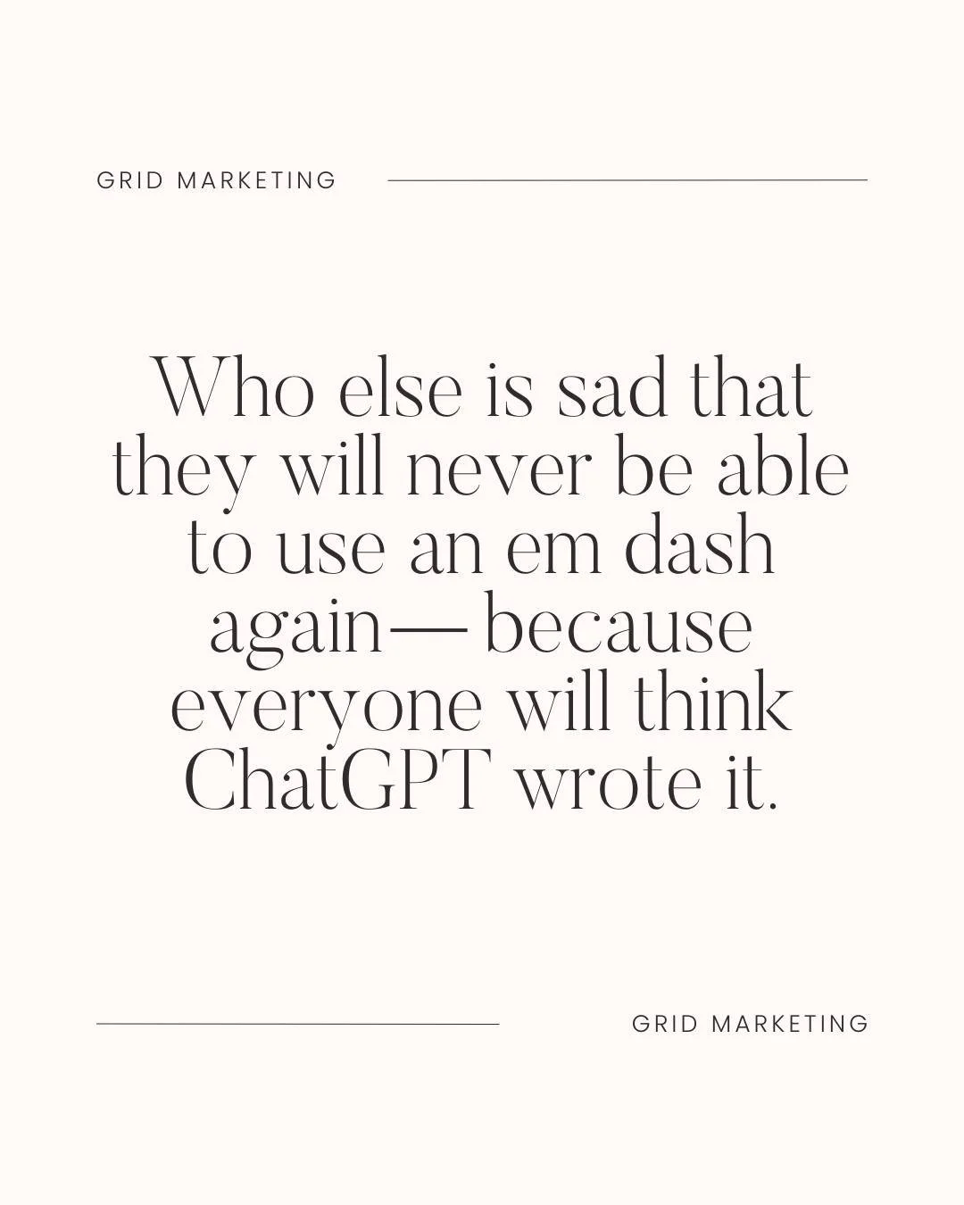It's not the punctuation giving it away. It is the suspiciously polished copy paste energy that reads like it has never had a human thought 😬

Be honest. Who is with me?! Let's discuss!