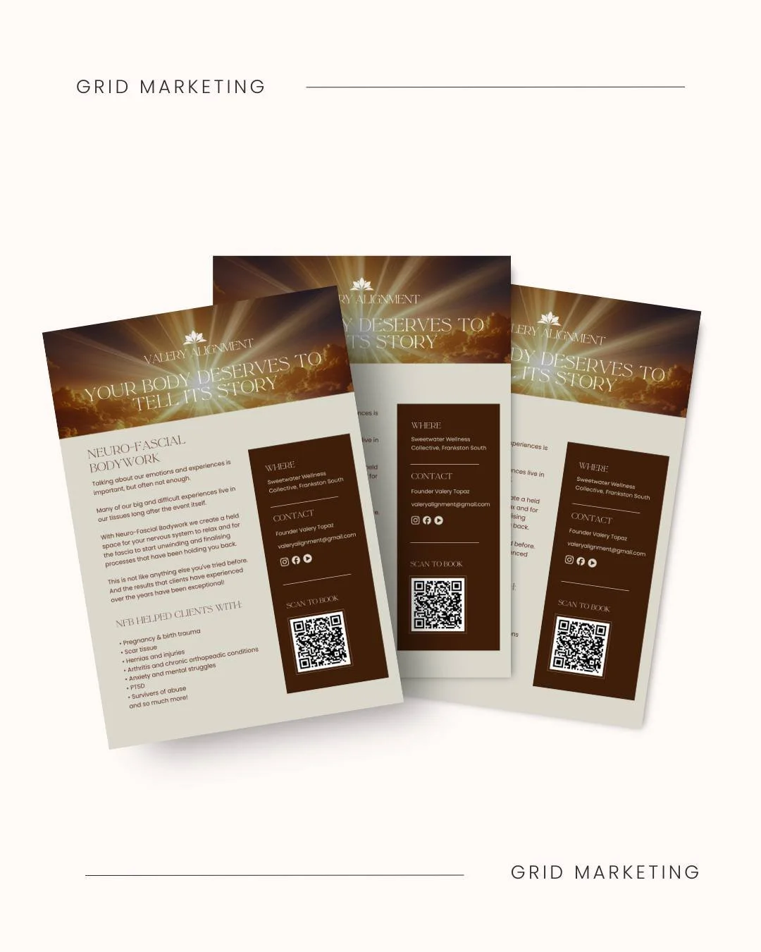 Attention! Print media is still a valid way of marketing your business.

Eye catching leaflets, business cards and posters can be a great way of getting your customer's attention.

Like these leaflets for @valery.alignment 🙌

Need some? Reach out :)