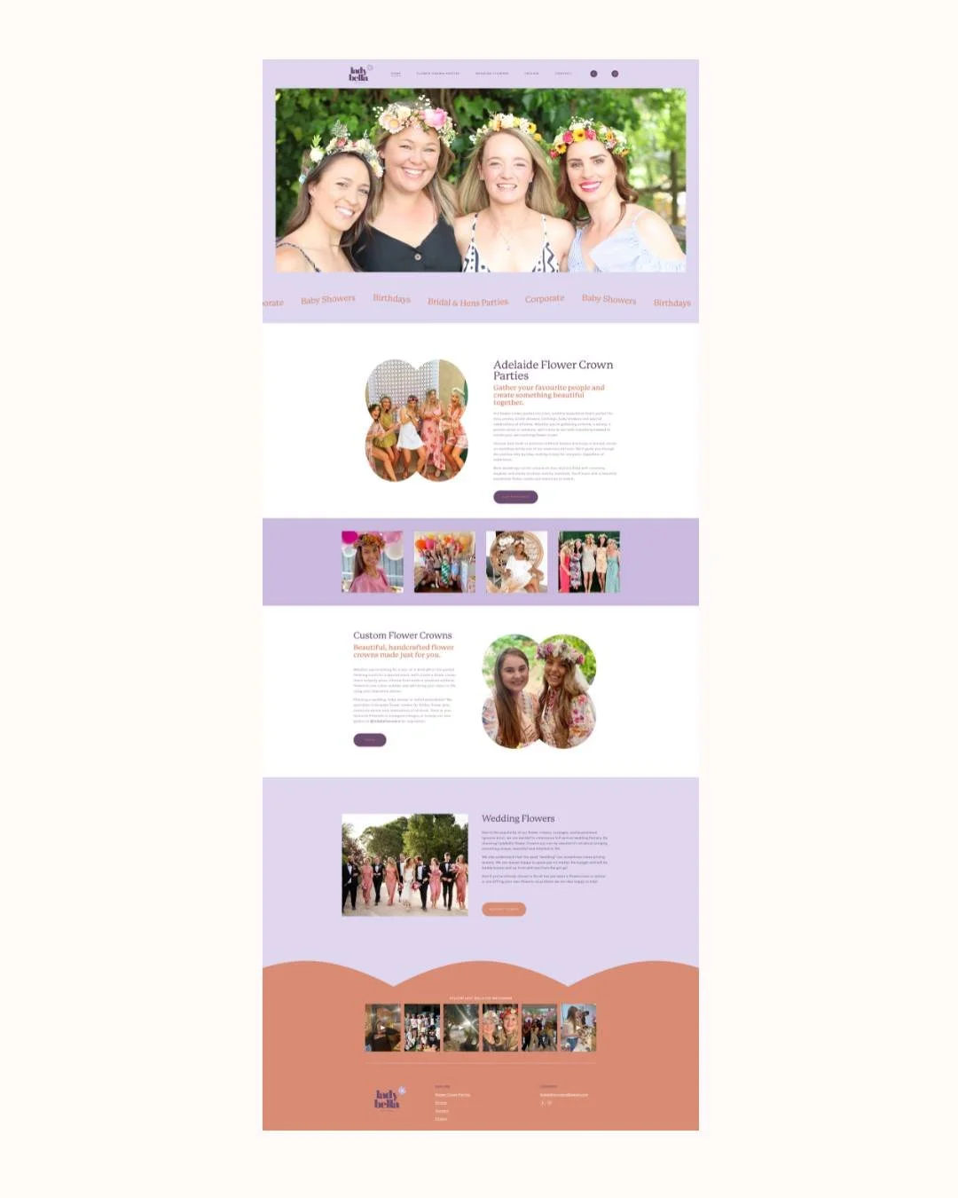 Squarespace updates but make them COLOURFUL! 🧡💜🤍

For @ladybellacrowns I implemented new branding, refreshed copy, photos, a new footer, added reviews and created new enquiry forms.

Ines said "Thank you for putting my brand together in a way