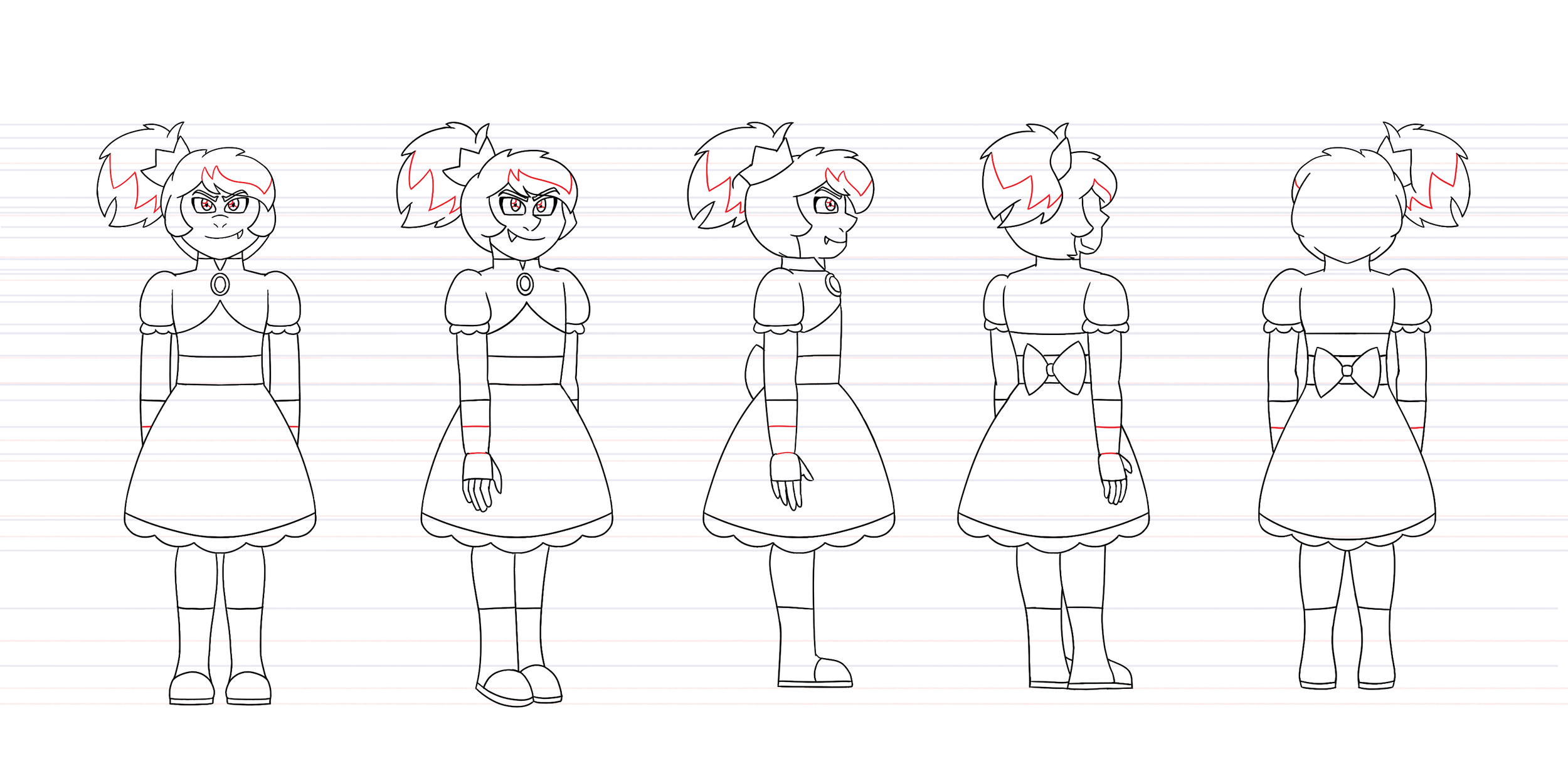 Princess Ebony Character Turnarounds - Black and white - Completed in September 2026