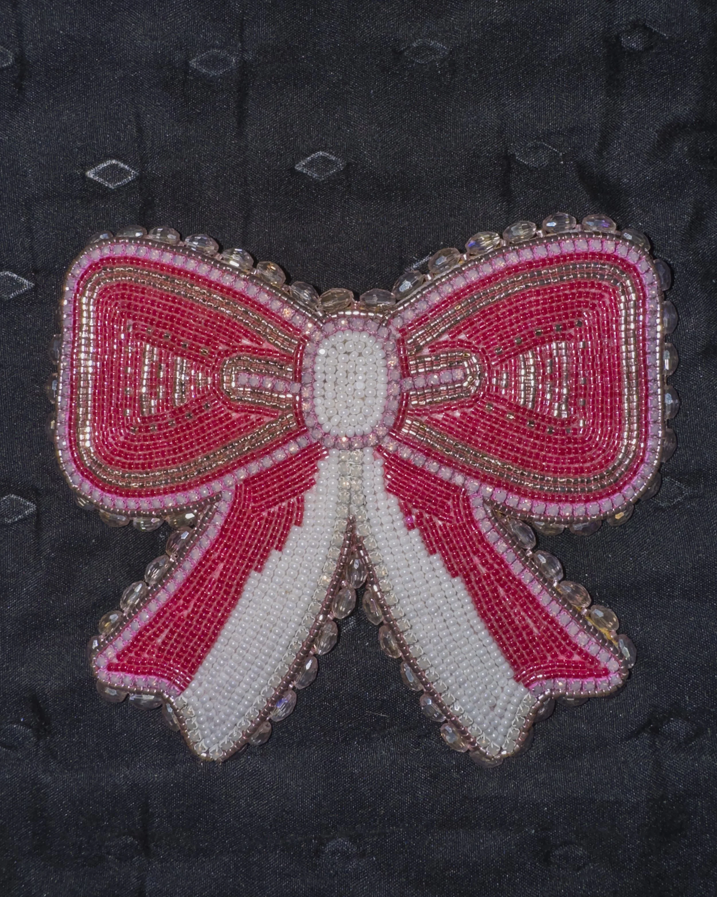 Beaded bow barrette, handmade.