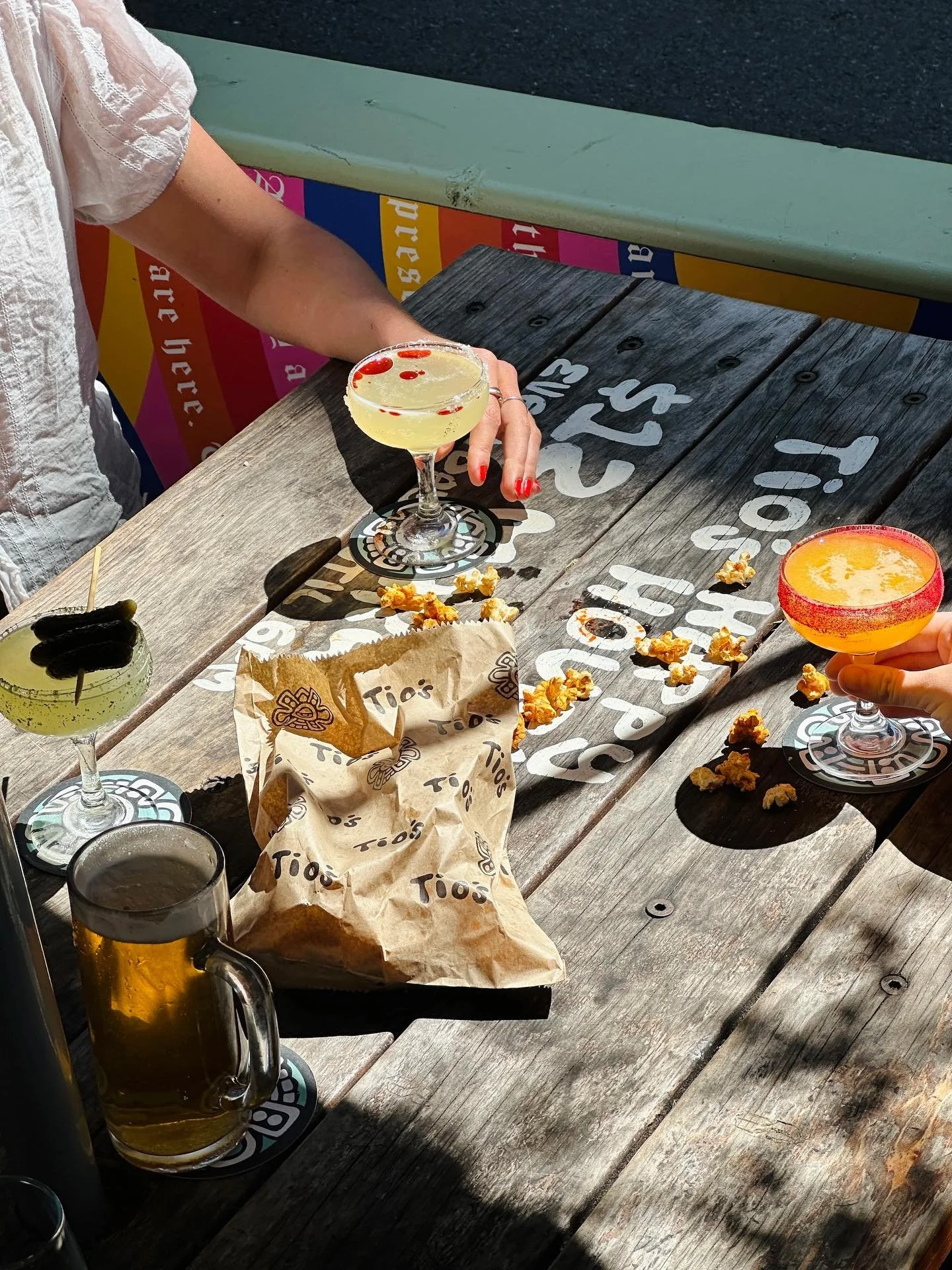 Happy Hour Afternoons at Tio&rsquo;s! ☀️ 

$12 Margs, $7 Beers &amp; Fresh Spicy Popcorn! 

Until 6pm, Tuesday-Saturday! 

#Tios