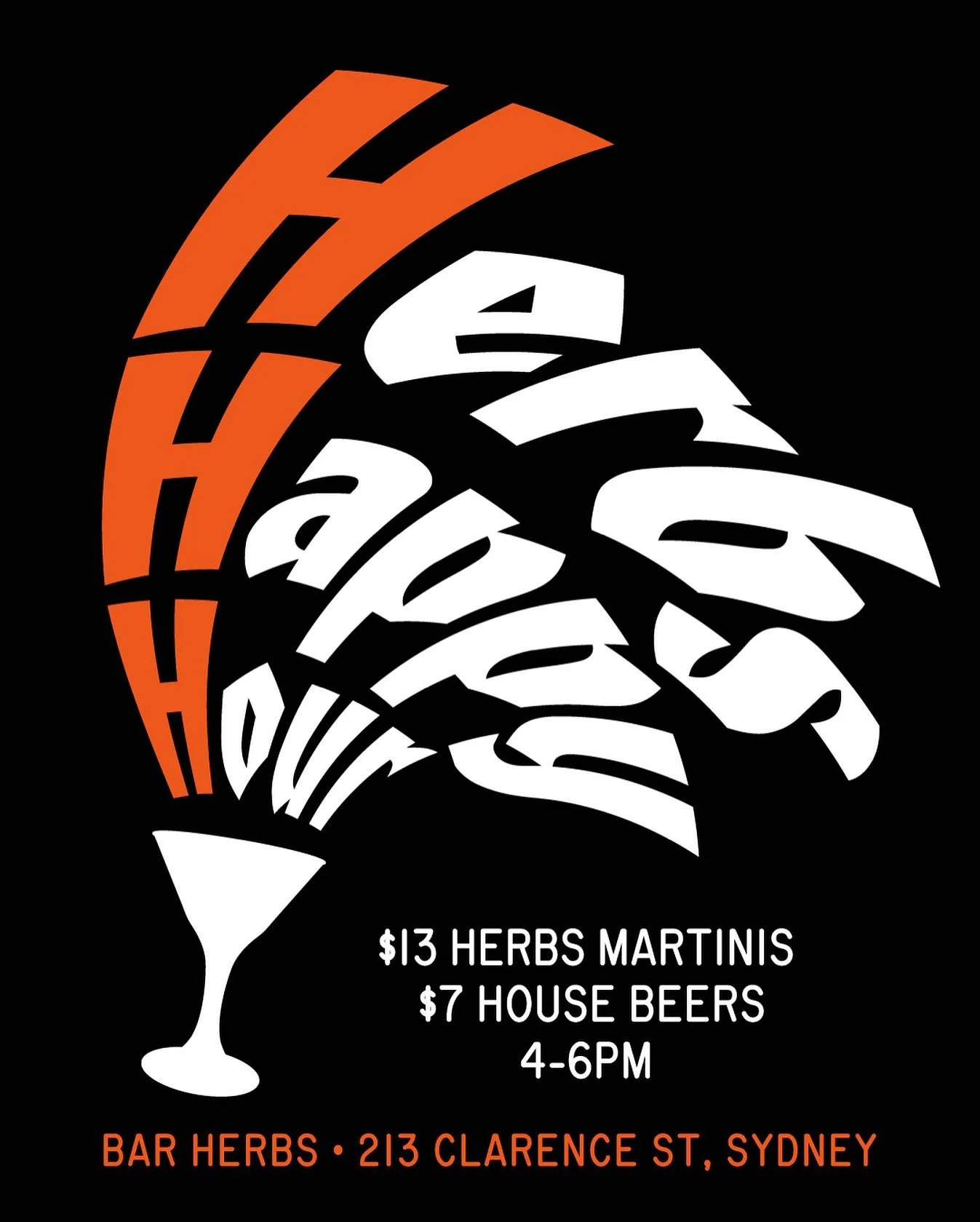 Herbs Happy Hour 🍸

$13 Martinis &amp; $7 House Beers 
4-6pm Wednesday-Sunday. 

Enjoy! 🧡

#BarHerbs