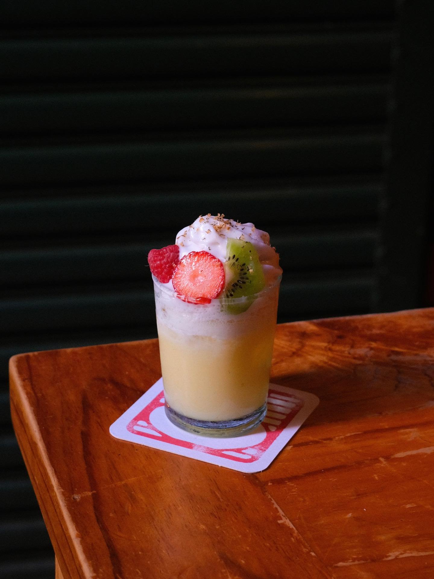 Pav OK! ❤️

Mezcal, Lime, Passionfruit, Milk, Coconut, Vanilla, Tonka

Jax&rsquo;s Special. His first ever drink special was inspired by a pavlova and with 3 years of creative mentorship, December around the corner and fruits perfectly in season, we&