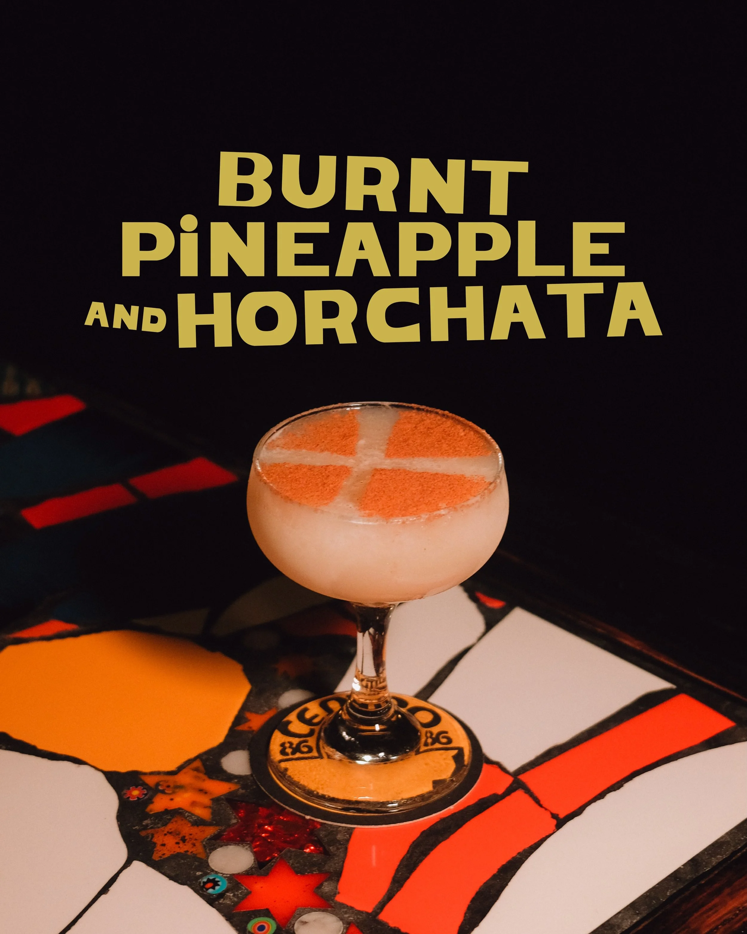 Burnt Pineapple and Horchata Monthly Margarita Especial! 

Patron, Roasted Pineapple, Lime, Horchata Icecream, Pasilla.

Horchata is a cold, sweet rice drink designed to cut through heat and spice, served at many taco stands across Mexico. Pairing th