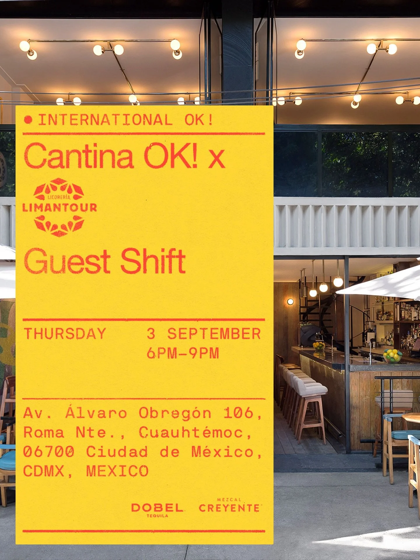 MEXICO OK! LIMANTOUR!

Next week, we&rsquo;ll be heading over to Mexico for a Guest Shift at @limantourmx! 

When: Thursday 3 September, 6-9pm. 
Where: Limantour, CDMX, Mexico

If you&rsquo;re in town, we&rsquo;d love to see you there! 

#CantinaOK!