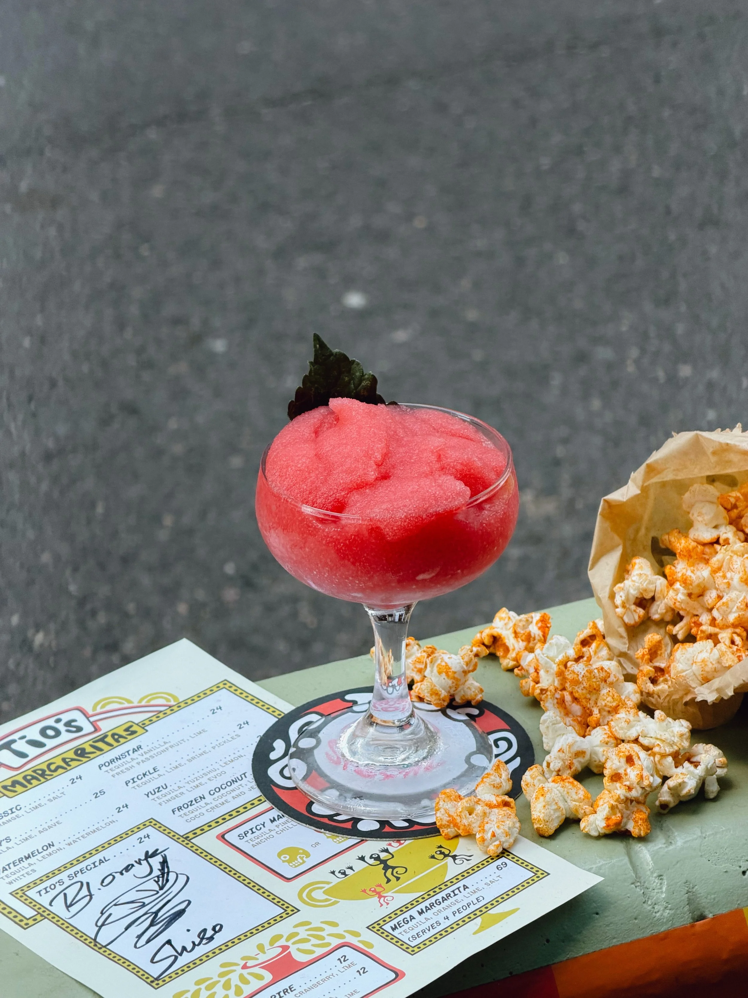 Blood Orange &amp; Shiso Tio&rsquo;s Monthly Margarita! 🍊

Tequila, Shiso, Blood Orange, Lemon 

A fresh and sweet citrus cocktail this month while blood oranges are in prime season. It makes a delicious margarita and pairs perfectly with fresh, alm
