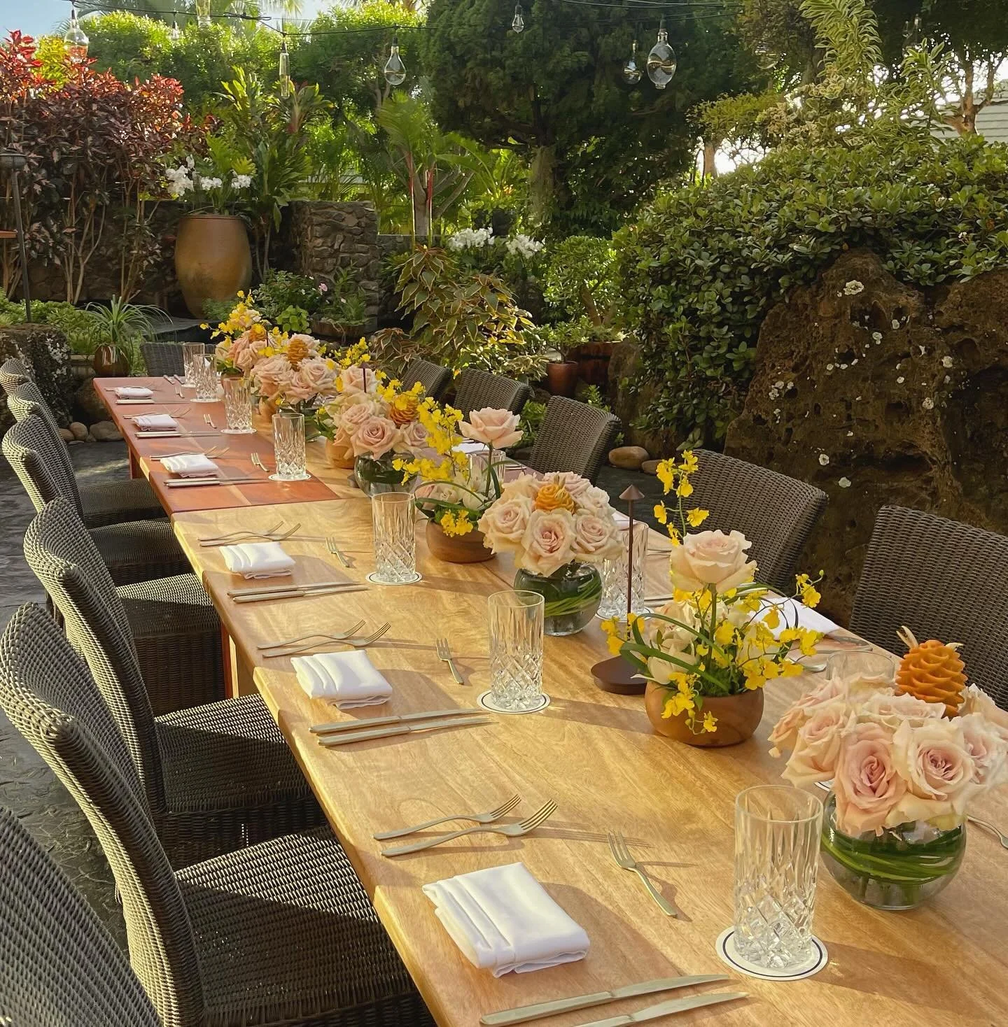 Sunshine vibes in the garden🤍✨🥂🍾
.
.
.
#hawaiiflorist #mauihawaii #hotelwailea #theresturantathotelwailea #therestaurant #roses #sunsethour #krugchampagne #krugchampagnegrandcuv&eacute;e #mauiflorist #lulaleihawaii