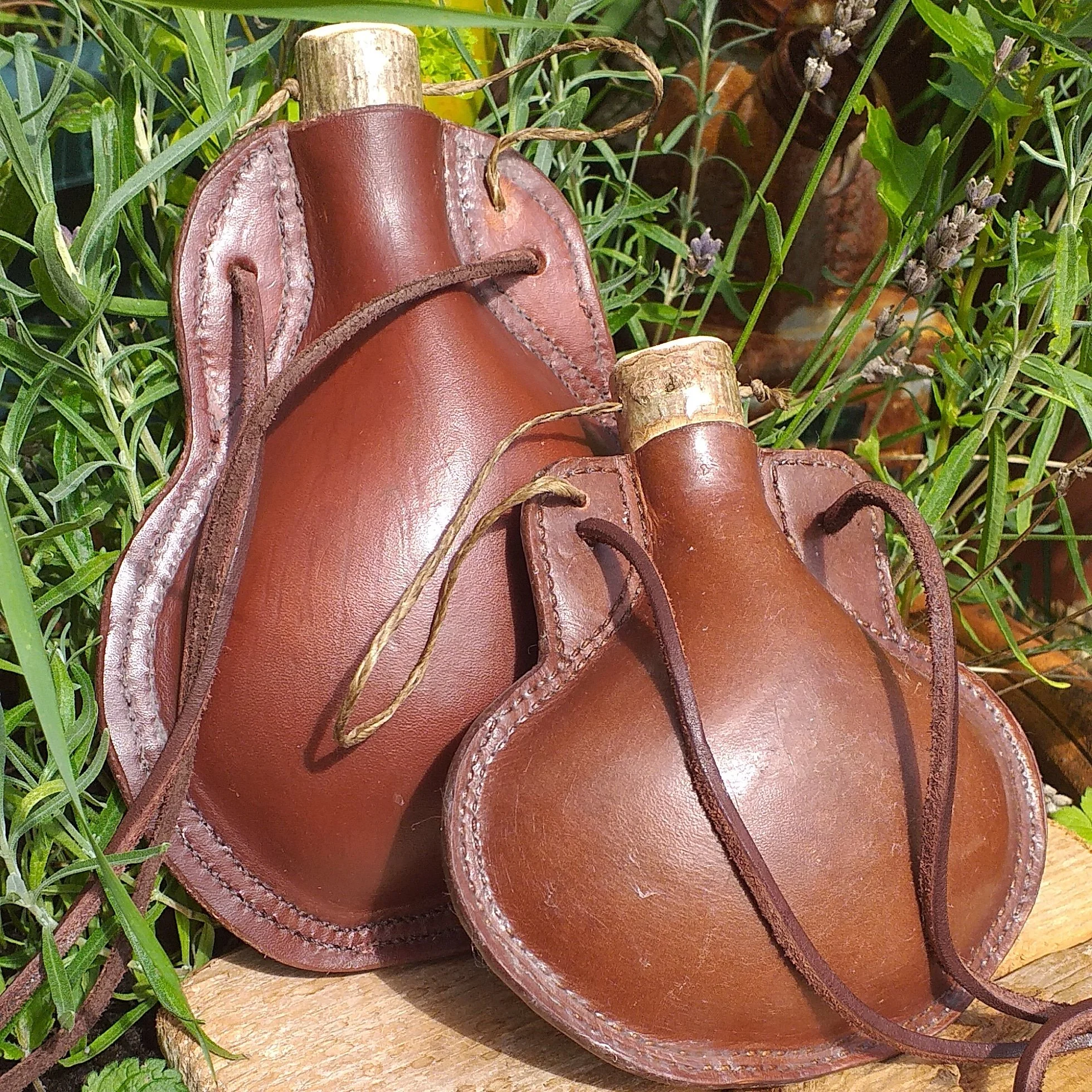 Formed leather bottles