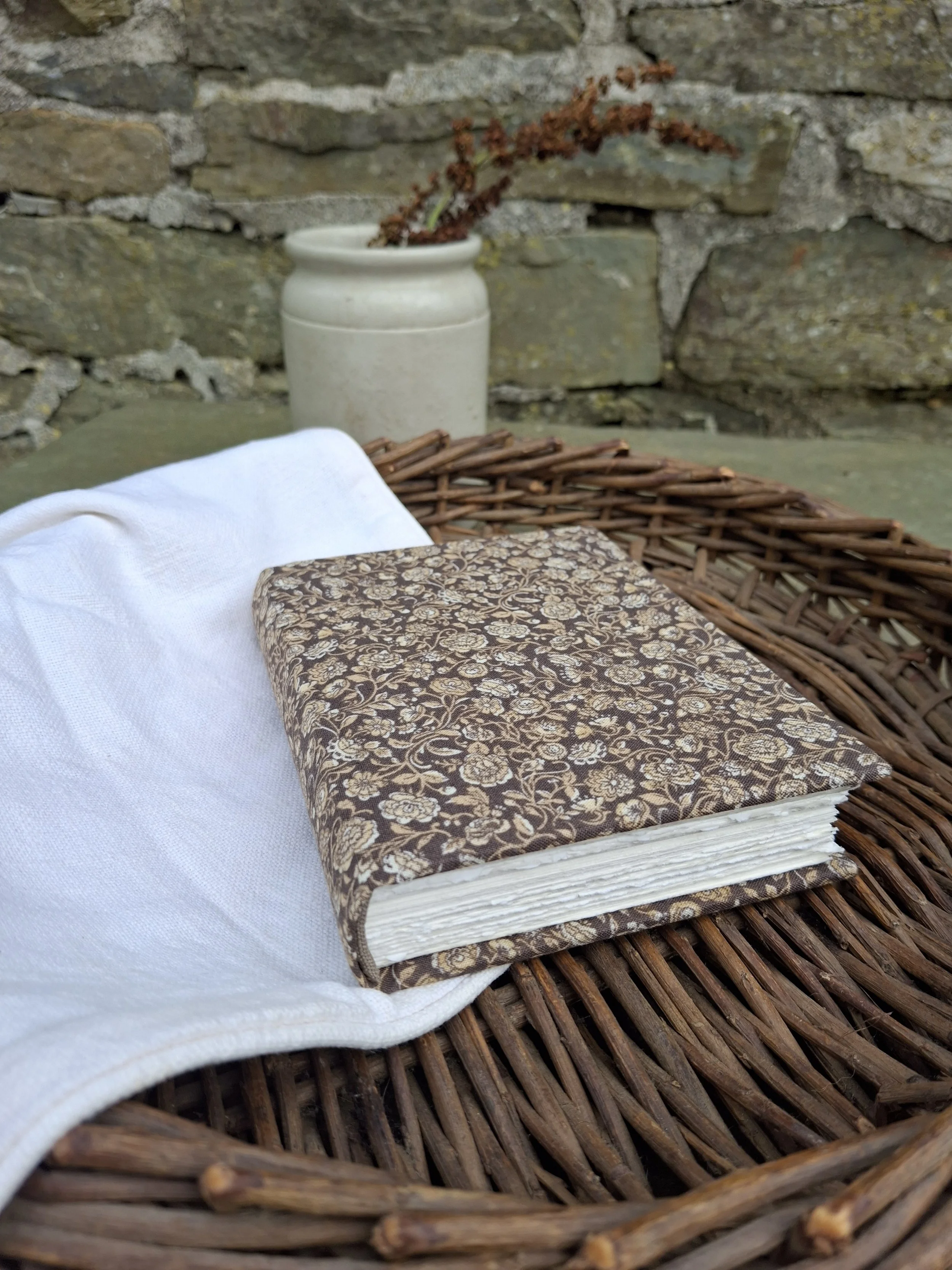Handmade book, vintage inspired cotton print