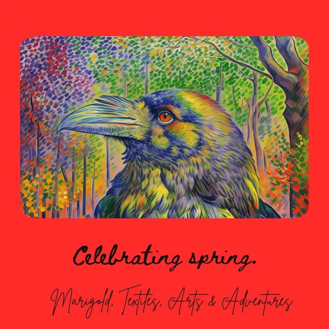 Preparing for spring with a drawing of our pet crow. And preparing to tour to India and Thailand on one of our wonderful Textile Tours. #Textiles #iampamholland #pamhollandtextileart #marigoldtextilearts&amp;adventures #Indiatours #textiletours #text