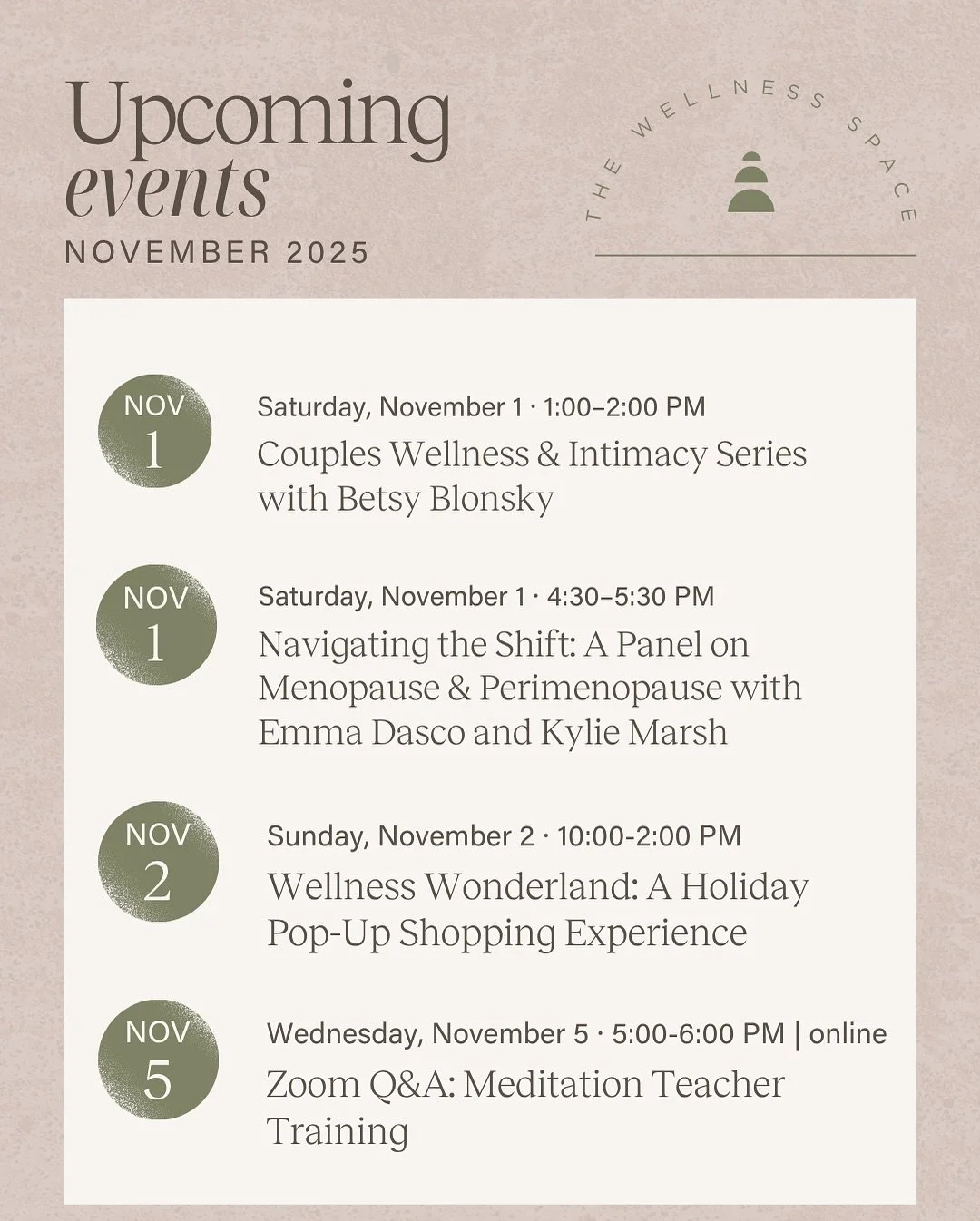 November is stacked with goodness at The Wellness Space 💫
Mark your calendars and tag your wellness crew!