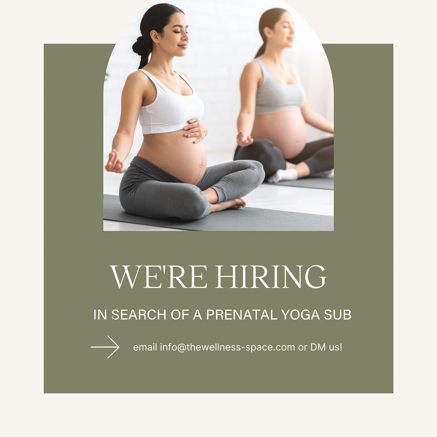 Calling all prenatal yoga instructors! We&rsquo;re in search of a sub for upcoming prenatal classes and series at The Wellness Space.

If that&rsquo;s you or someone you know, DM us or email info@thewellness-space.com if you&rsquo;re interested. 🧘🏻