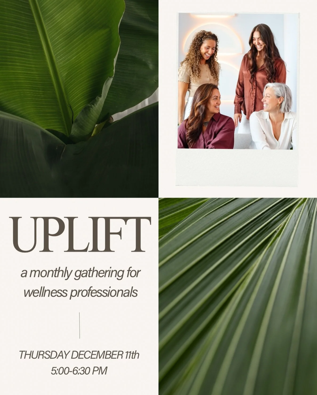 UPLIFT is back this Thursday, December 11 ✨

A 90-minute space just for wellness professionals, therapists, coaches + more to refill, reconnect, and reset your nervous system so you can continue holding space for others.

Expect grounding practices, 