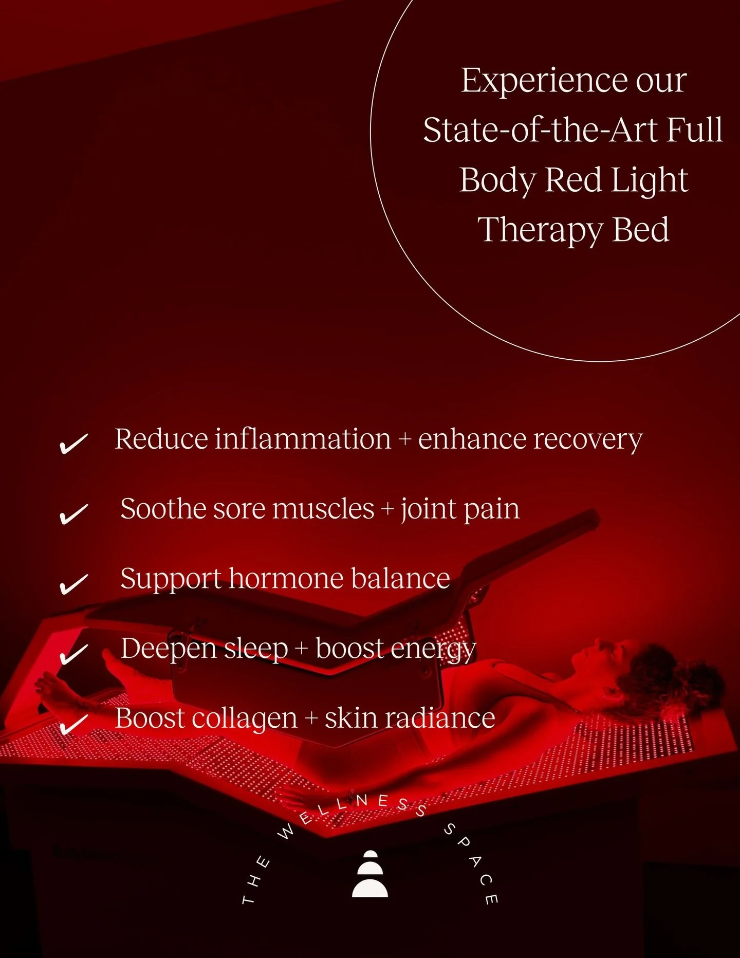 Rest that actually restores.
Red Light Therapy supports cellular energy, helping you feel clearer, more resilient, and restored from the inside out.

✨ 2 red light sessions included with membership
✨ Drop-in sessions available for $54
✨ Save with a 1