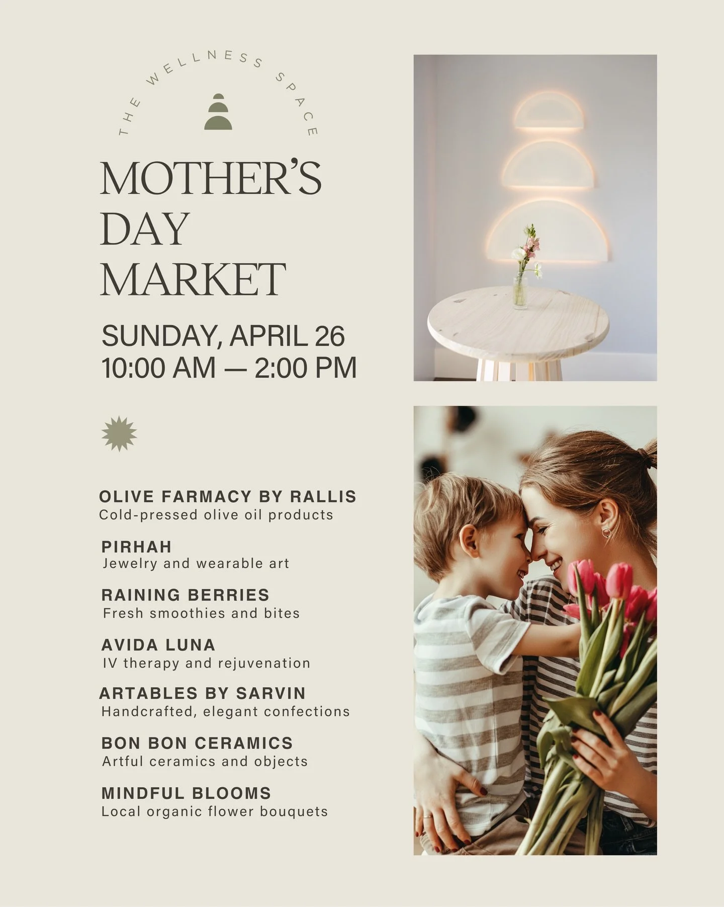 Help us spread the word about our Mother&rsquo;s Day Market Sunday April 26 10am-2pm! Enjoy the beautiful @watersideplacelwr farmer&rsquo;s market and pop up to our space to shop unique wellness inspired gift finds from local artisans and vendors 🌸?