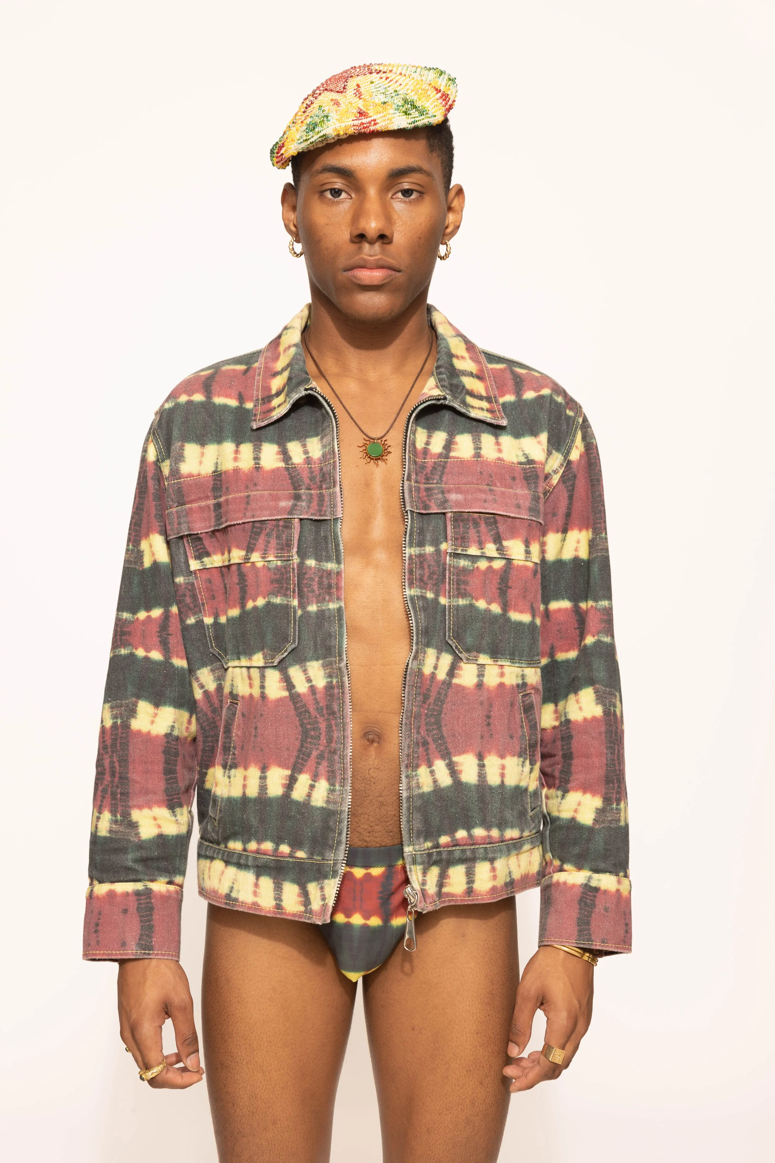 CROPPED JACKET - DENIM TIE DYE