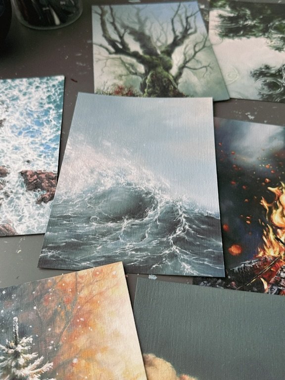 A small collection in making.

Twelve miniature landscapes, each tied to a month &mdash; not by the calendar, but by mood.

Nine are finished. Three are still forming.

Oil on paper, 5&times;7 inches. Slow layers, soft light, sharp moments.

Releasin