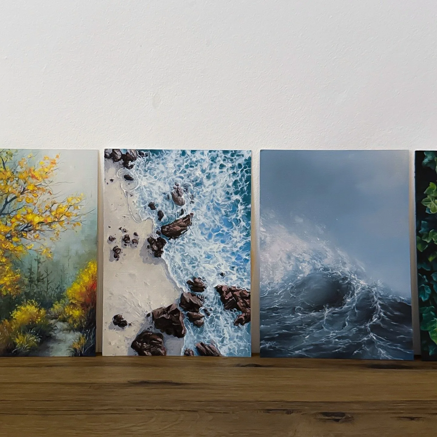 A glimpse of the Miniature Series &mdash; 5&times;7 oils, hand-framed, each one-of-a-kind. Designed for collectors who value intimate, refined objects for small spaces.