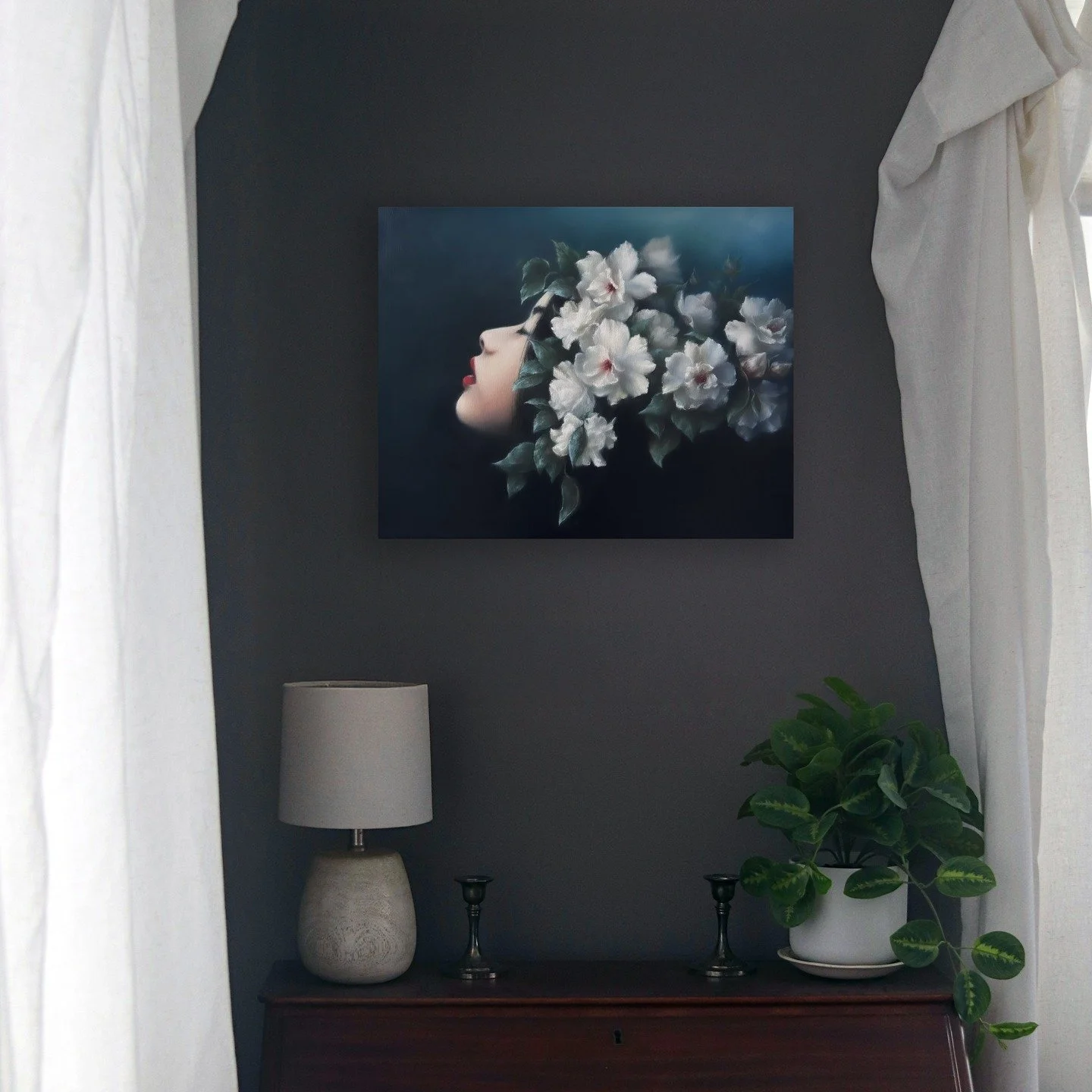 I always imagine where my paintings will live before they leave the studio.

Who wakes up and sees this on their wall. What kind of morning that makes.
Breathe is an original oil painting &mdash; and prints are coming for those who&rsquo;ve been aski