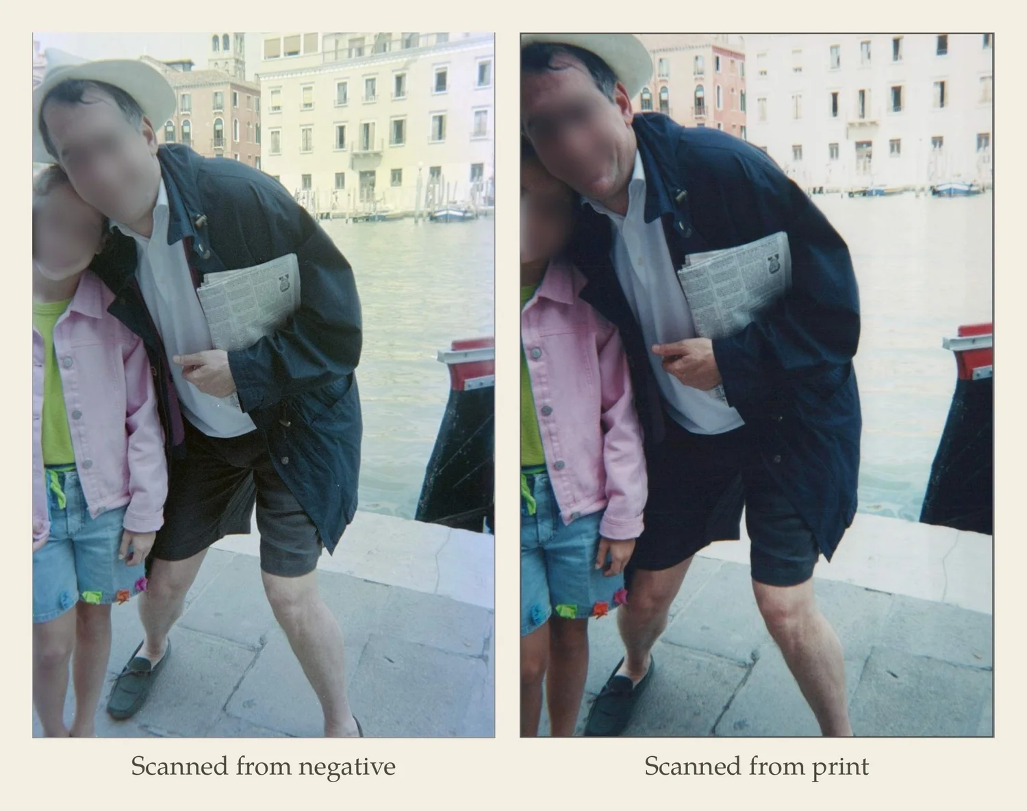 Same photo scanned from the negative and from the print, showing the print cropped the edges of the original