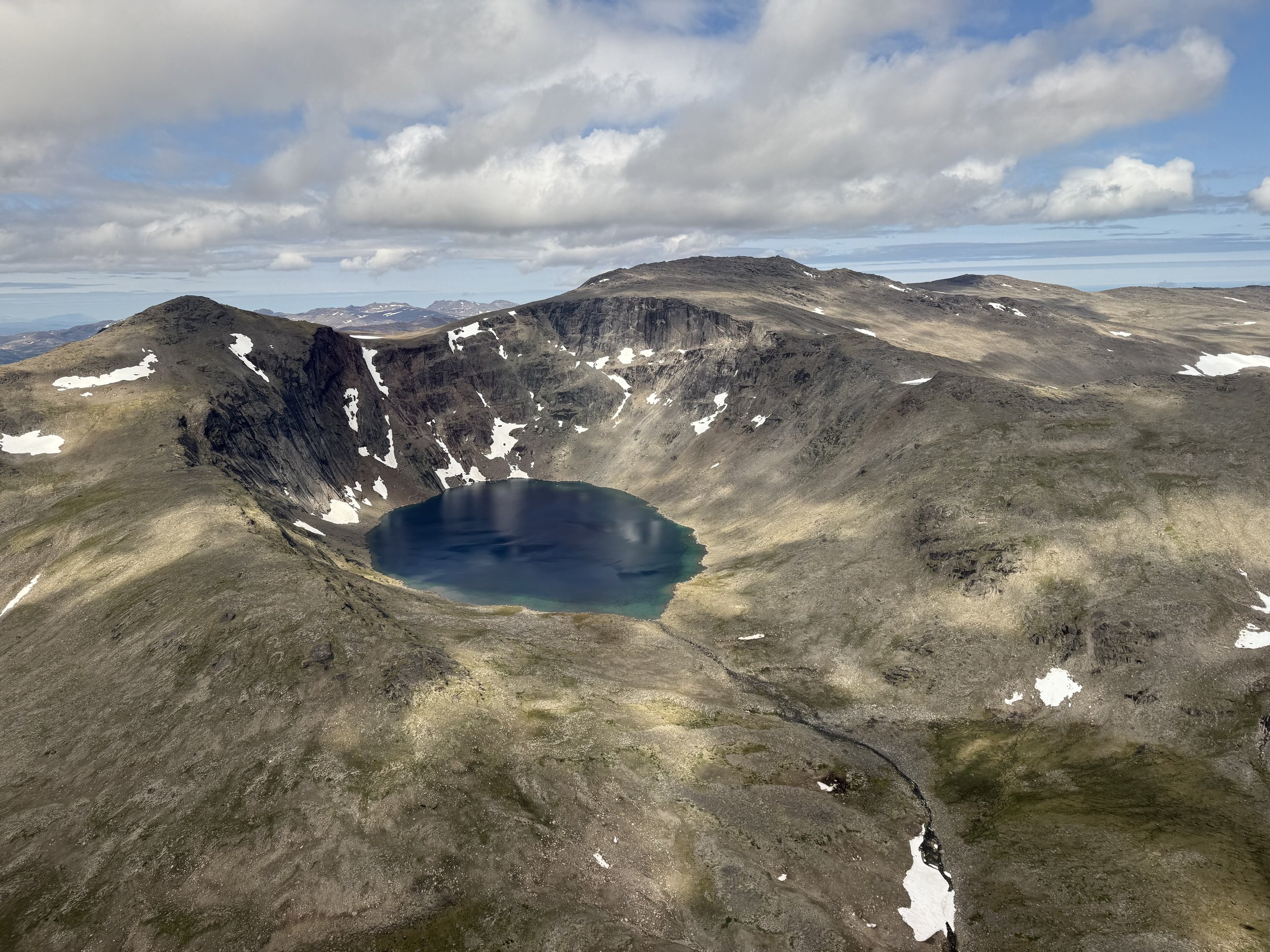 Cirque and tarn in mid Mesoproterozic mafic rocks. Southwest of Man O'War Peak, Northern Labrador