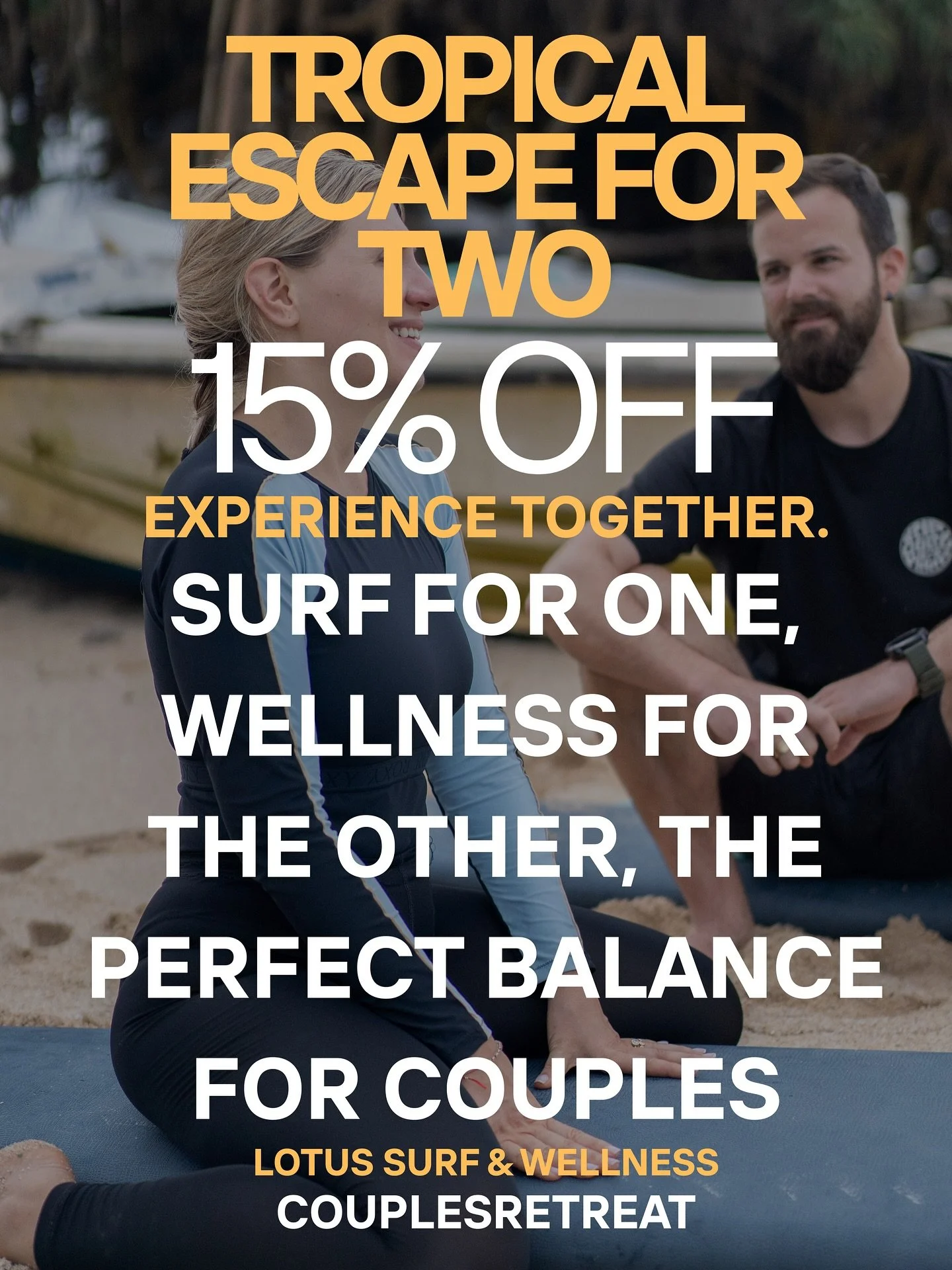 Sometimes the best trips are the ones you share 🪷
 
At Lotus, couples can choose the balance that feels right:
✨ Both join the Surf &amp; Wellness Camp
✨ Both dive into a full Wellness Camp
✨ Or one surfs while the other embraces yoga and spa days


