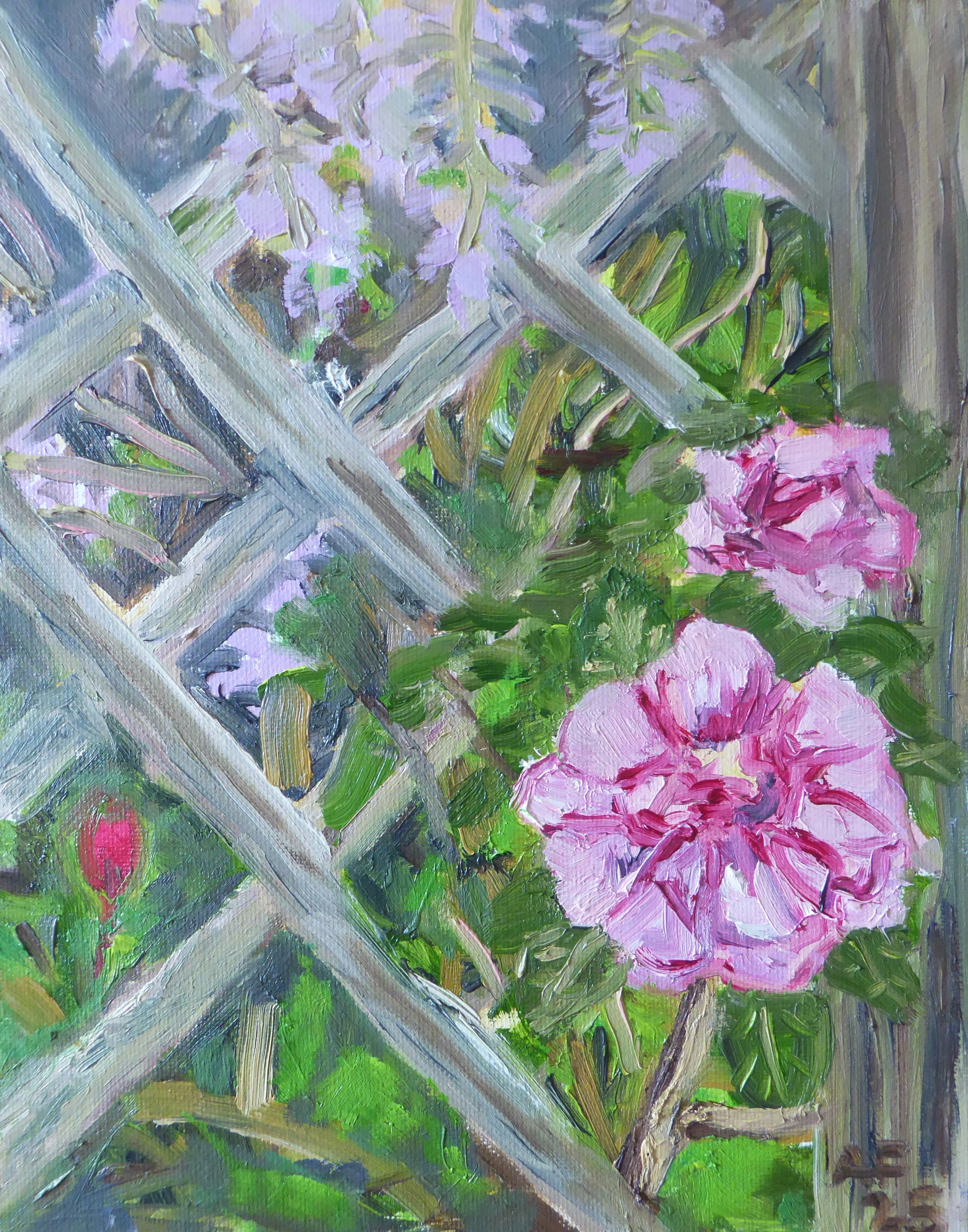 Rose garden oil painting
