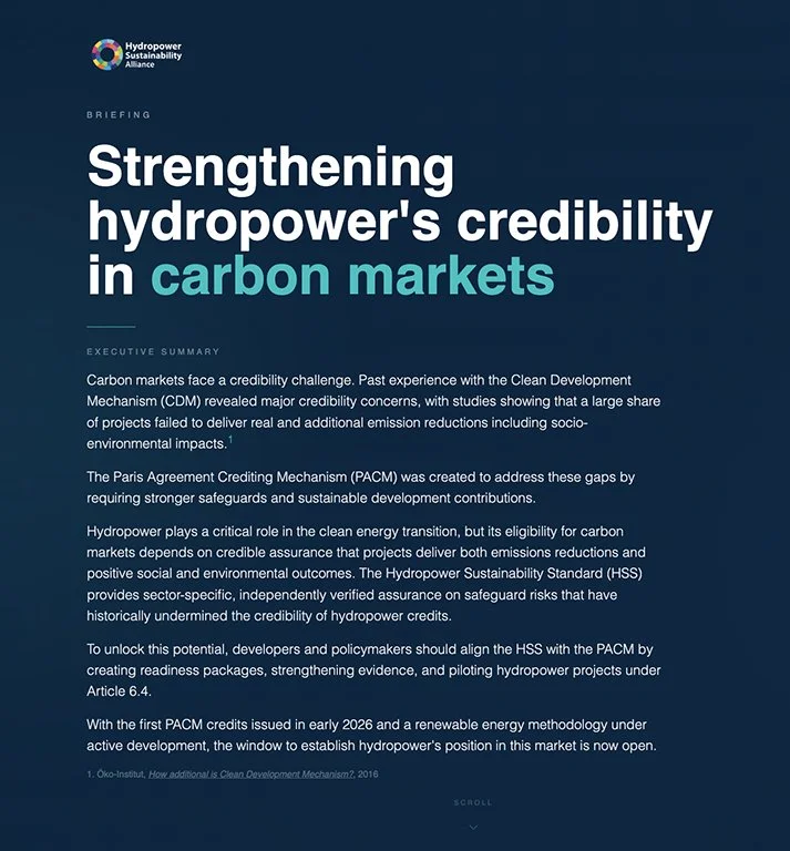 New briefing outlines how to strengthen hydropower’s credibility in carbon markets