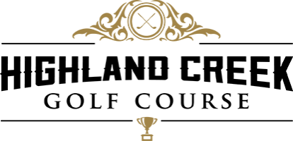 Elegant black and gold logo featuring crossed golf clubs, ornamental flourishes, and a trophy icon at the bottom.