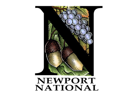 Logo for Newport National featuring grapes, acorns, and leaves in a stylized design.