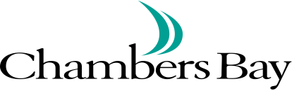 Abstract logo with a stylized swirl design in teal and black.