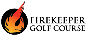 Firekeeper Golf Course logo with a flaming torch inside a circle and the course name