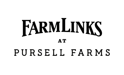 Farmlinks at Pursell Farms word logo with black and white text.