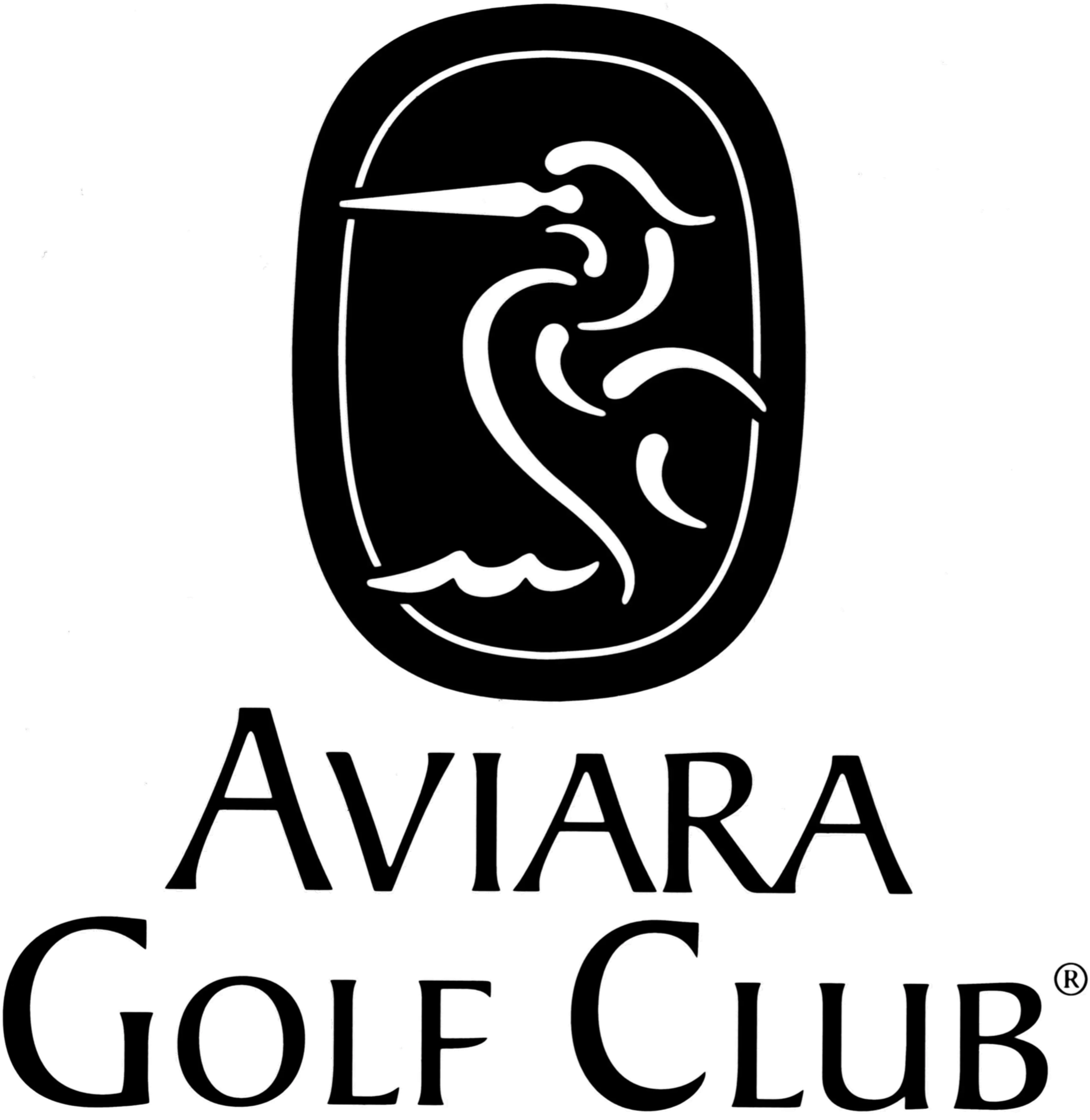 Logo for Aviarea Golf Club featuring a stylized heron inside an oval shape, with the text 'Aviarea Golf Club' below.