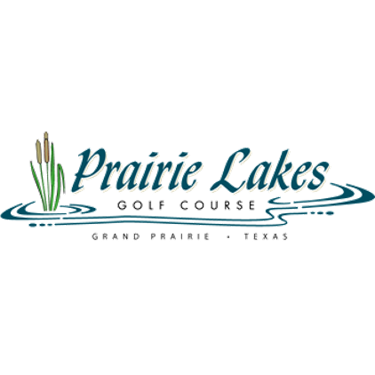 Logo for Prairie Lakes, featuring stylized lakes, reeds, and buildings, with the text 'Prairie Lakes' and 'Grand Prairie, Iowa'.