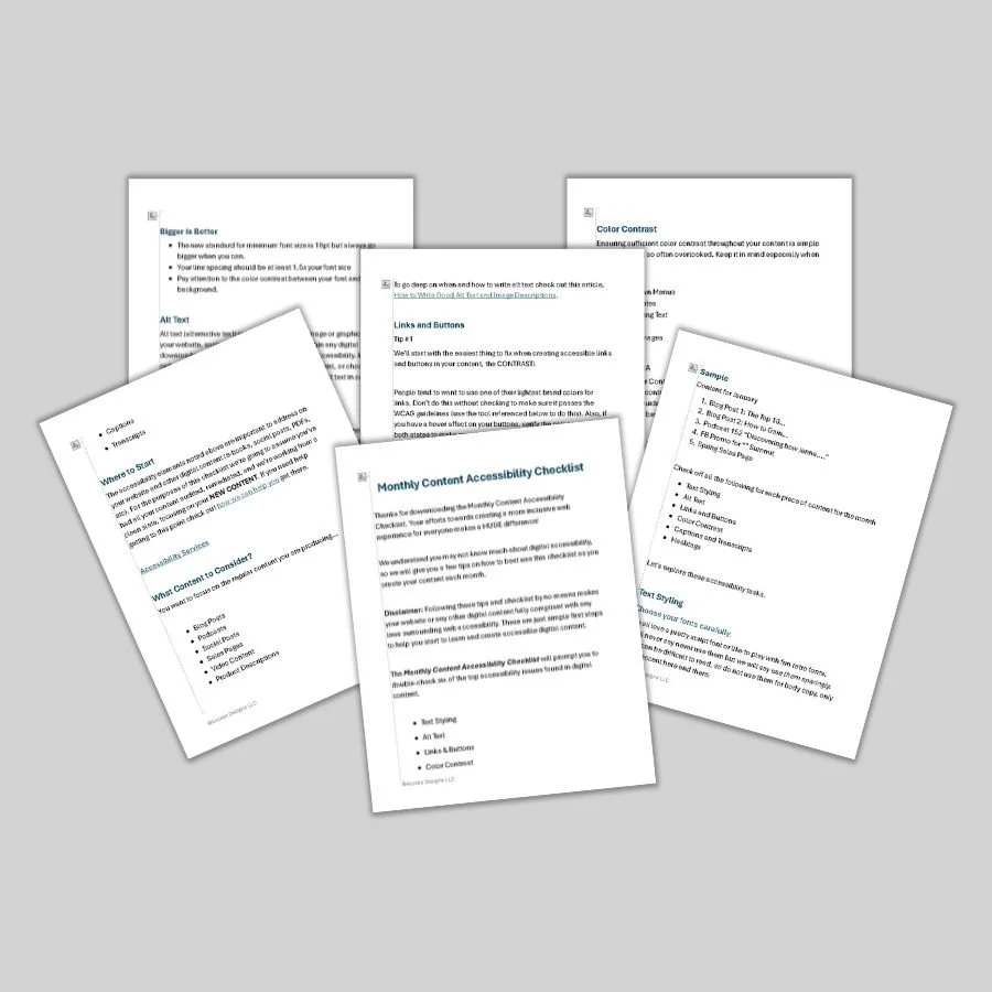 Several pages from the checklist laid out atop each other on a grey background.