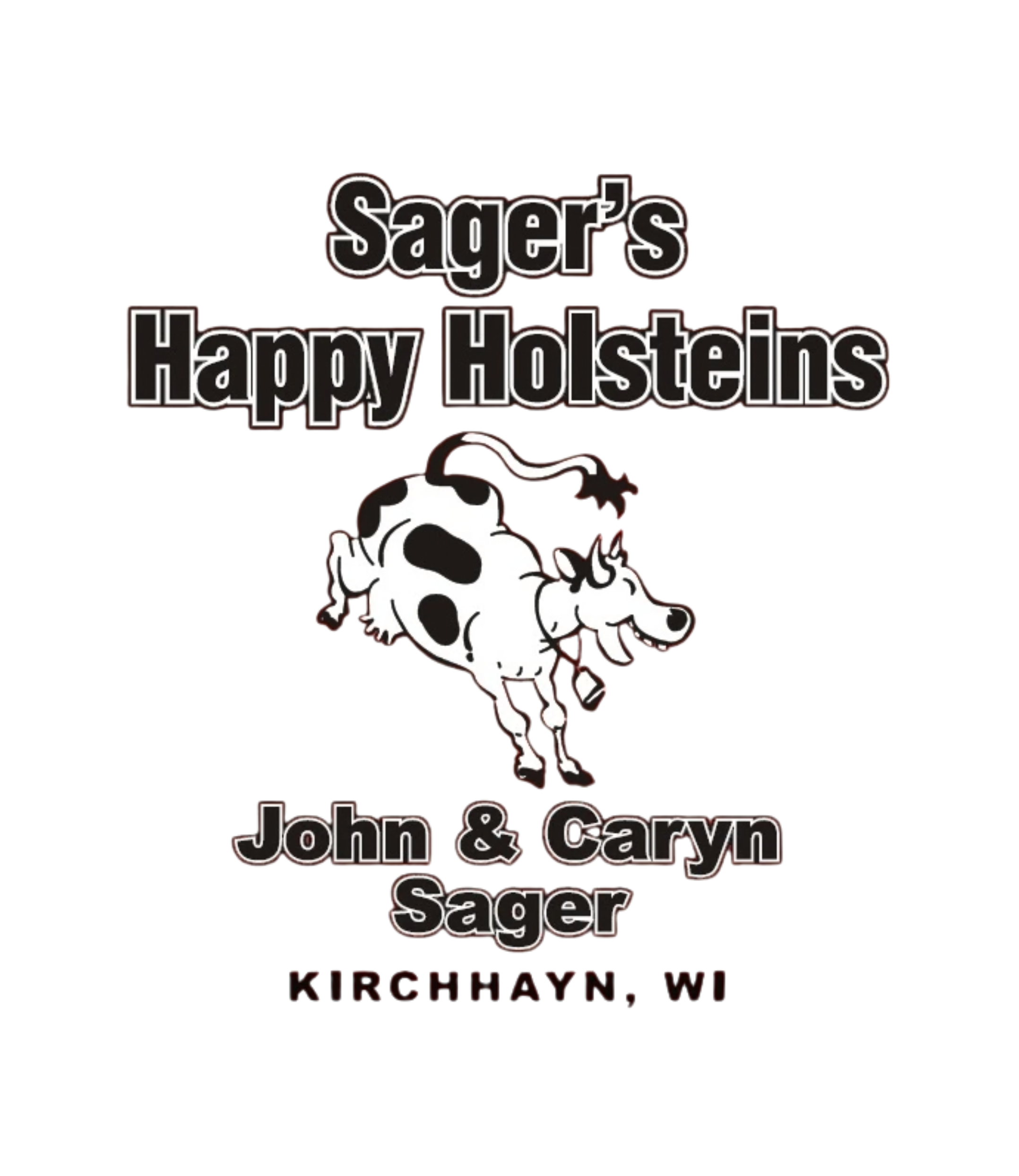Logo for Sager's, a business located in Kirchhayn, Wisconsin, featuring a cartoon dog with a bone in its mouth.