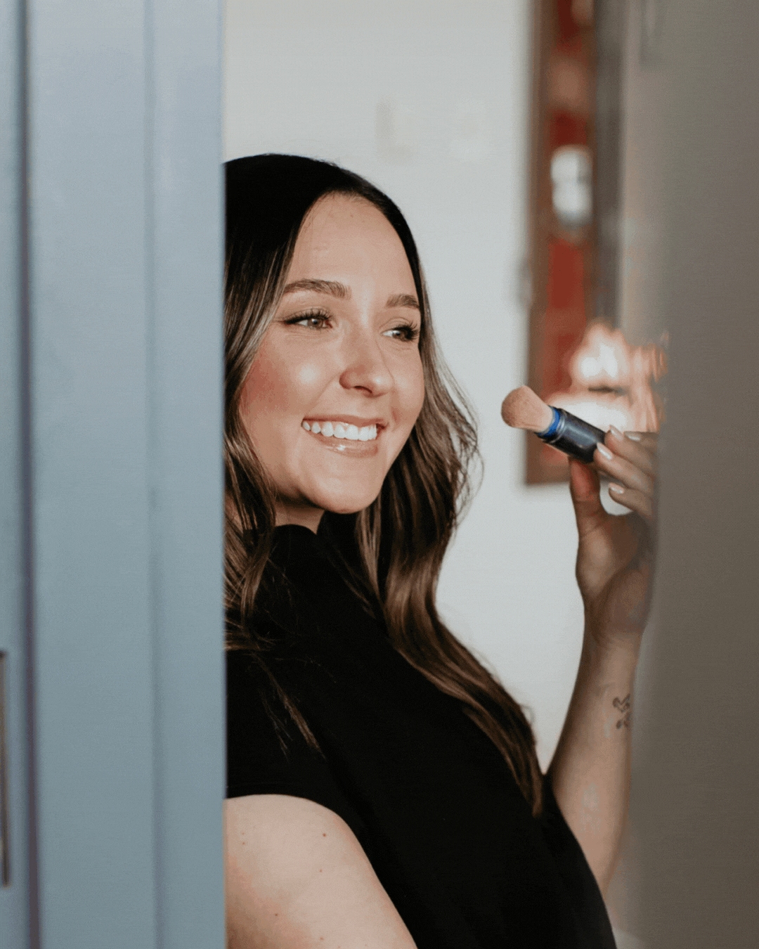 A gif of esthetician Mia, with different skincare products including Epicutis, Hydrinity, ZO