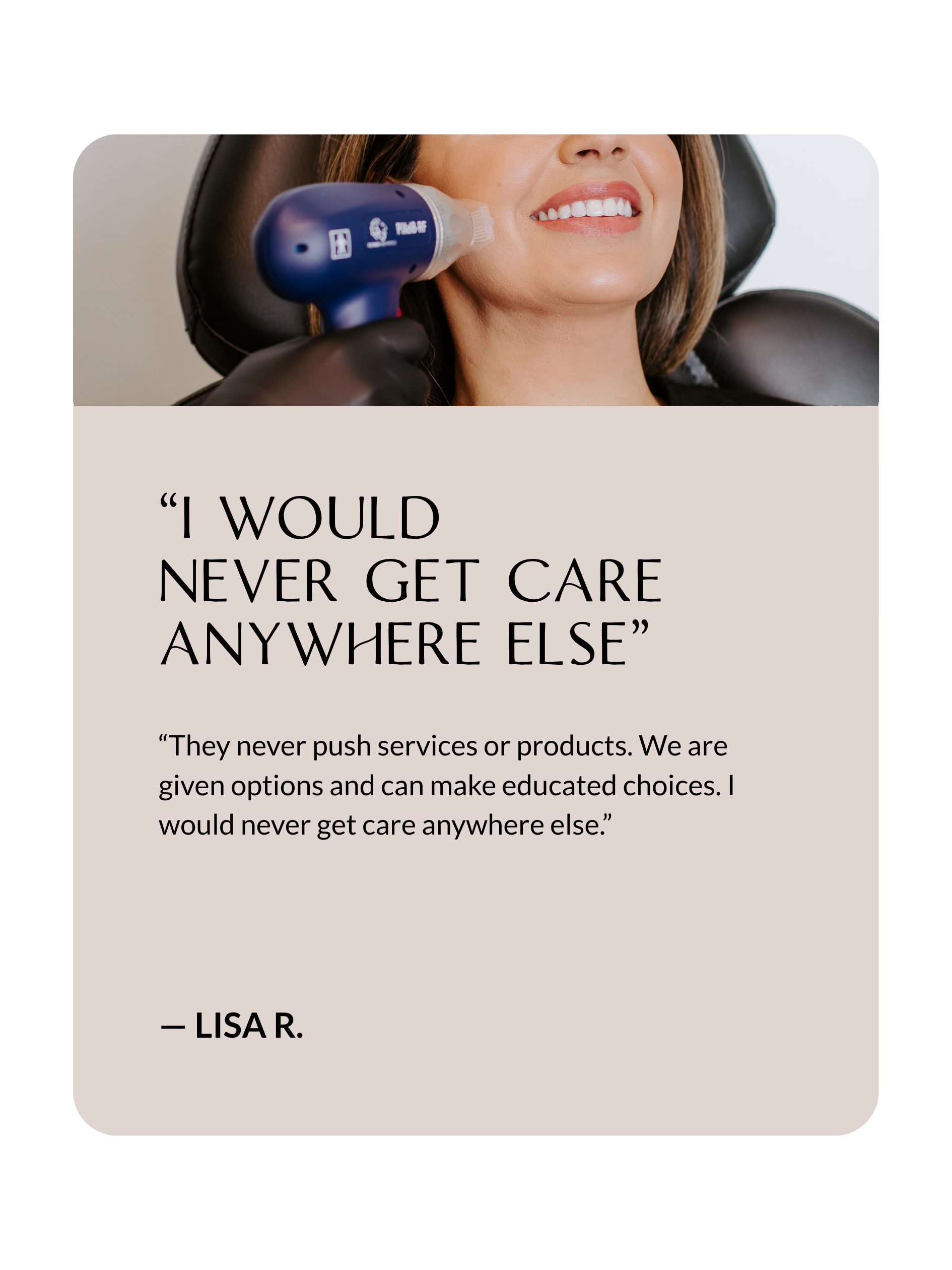 Client testimonial about RF microneedling skin firming results at Sona Medical Aesthetics Newcastle WA