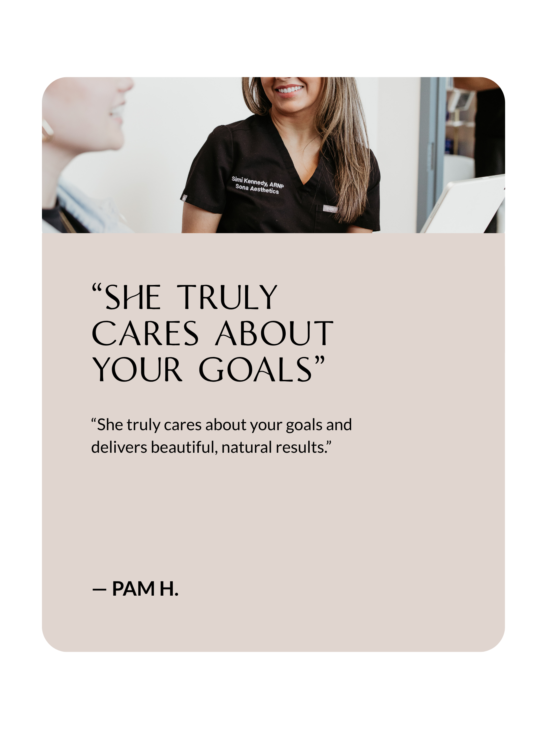 Client testimonial about natural facial balance results at Sona Medical Aesthetics Newcastle WA