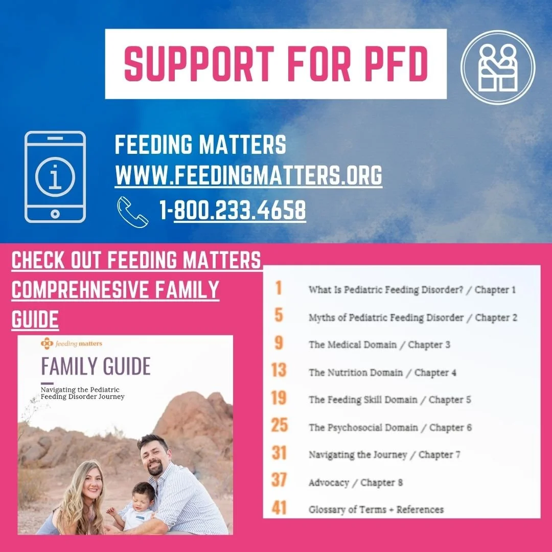 @feedingmatters has been in operation for over 20 years, helping families with Pediatric Feeding Disorder. Be sure to check out their comprehensive family guide, which covers so much information about Pediatric Feeding Disorder and also touches upon 
