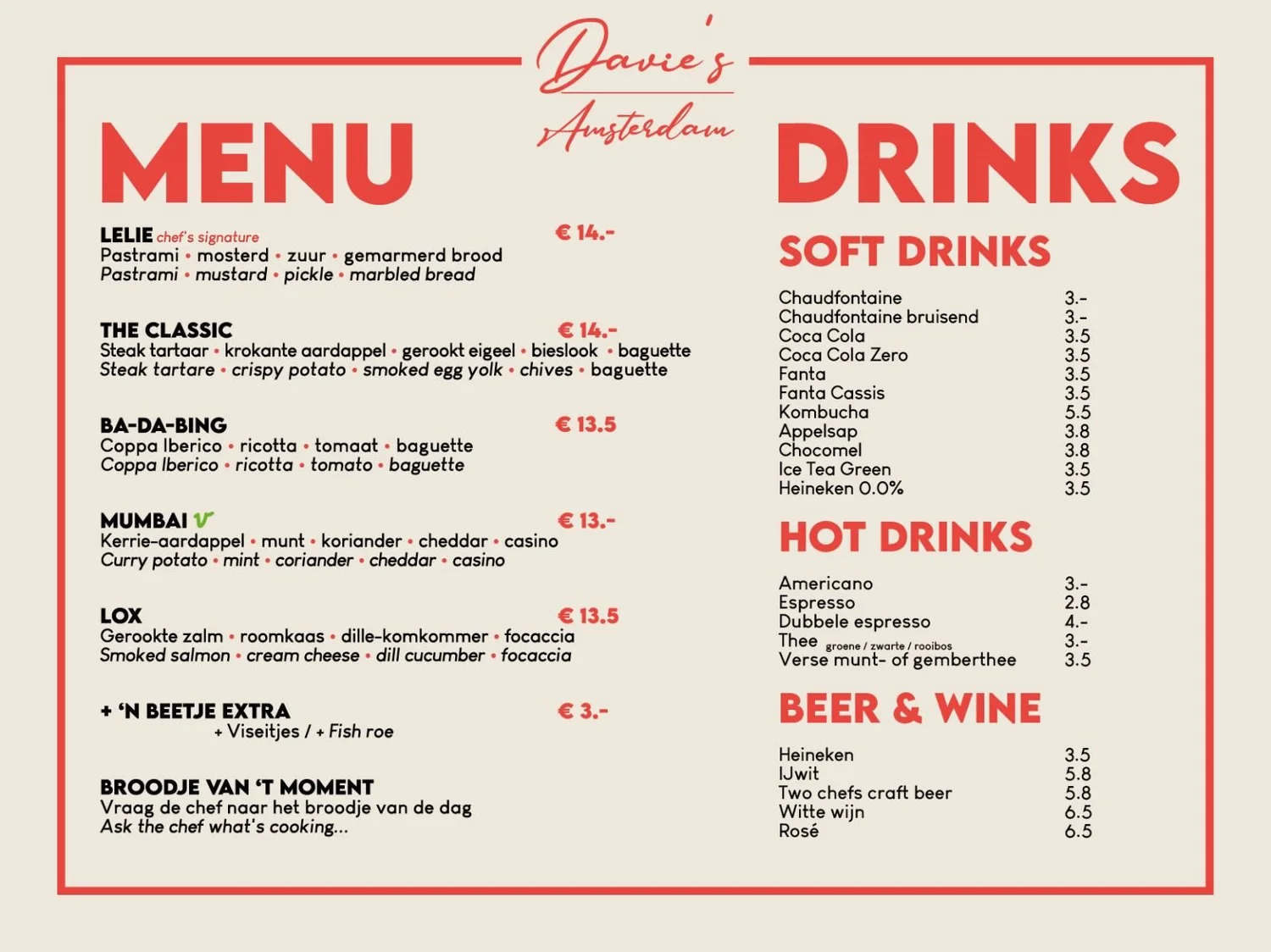 Ramsterdam Menu Menu — Davie's Amsterdam