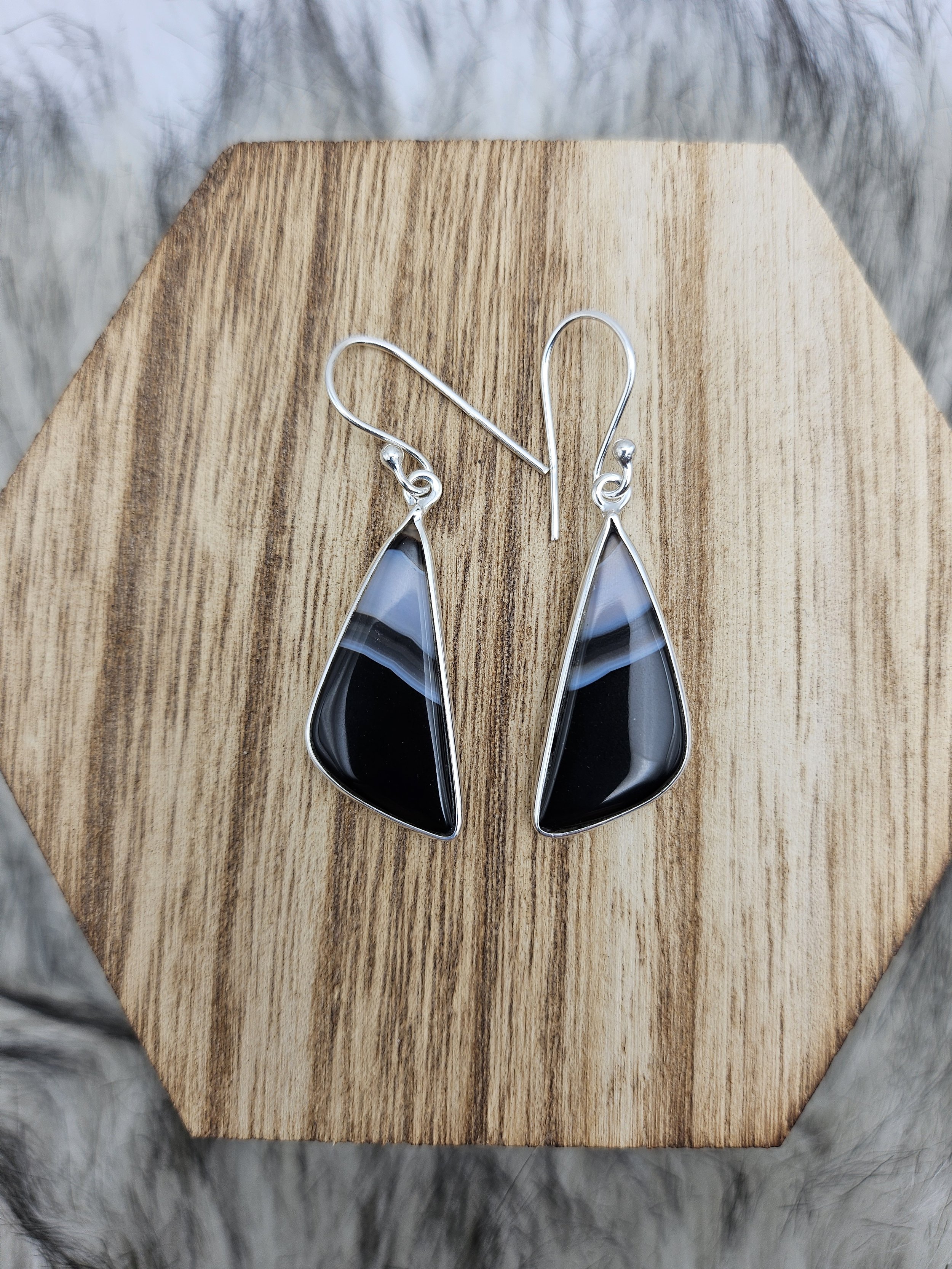 Black Banded Agate Earrings