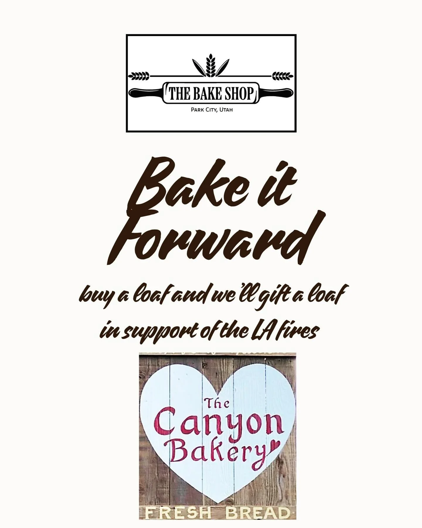 Starting Thursday, January 16th through Thursday January 23rd, we will contribute the profits from every loaf of bread sold and any additional donations collected to our friends @thecanyonbakery in Topanga, California. This support will go directly t