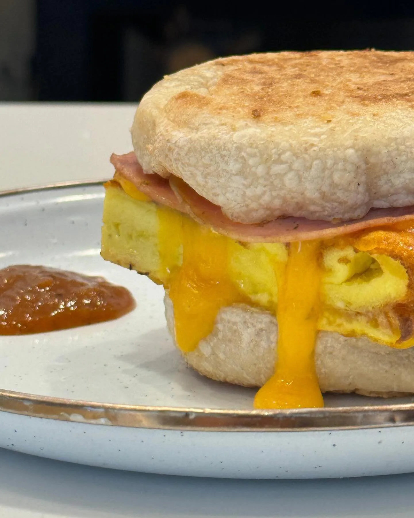 #sourdough #englishmiffin #breakfast #sando Come try our breakfast sandwich!!!